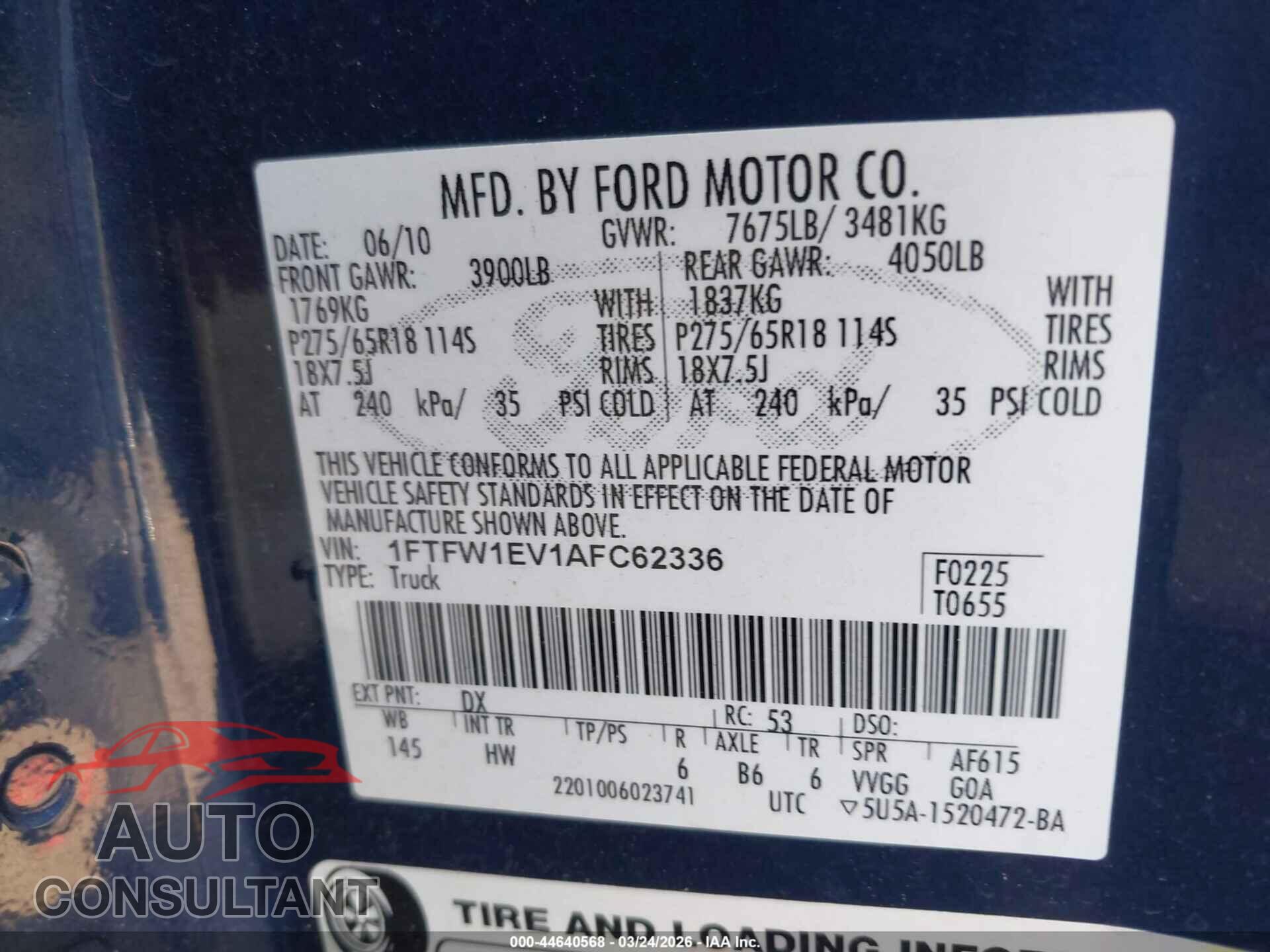 FORD F-150 2010 - 1FTFW1EV1AFC62336