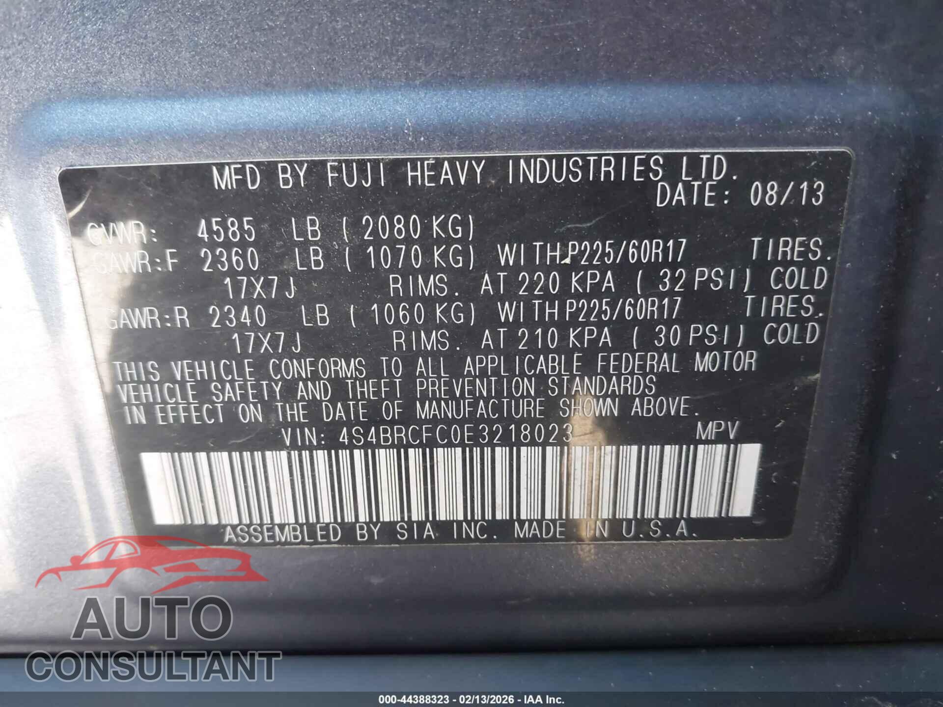 SUBARU OUTBACK 2014 - 4S4BRCFC0E3218023