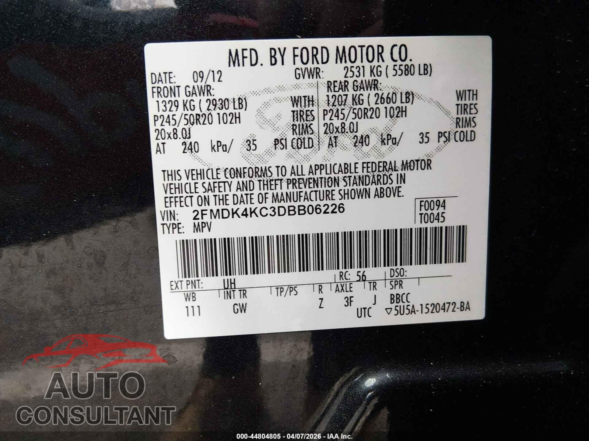 FORD EDGE 2013 - 2FMDK4KC3DBB06226