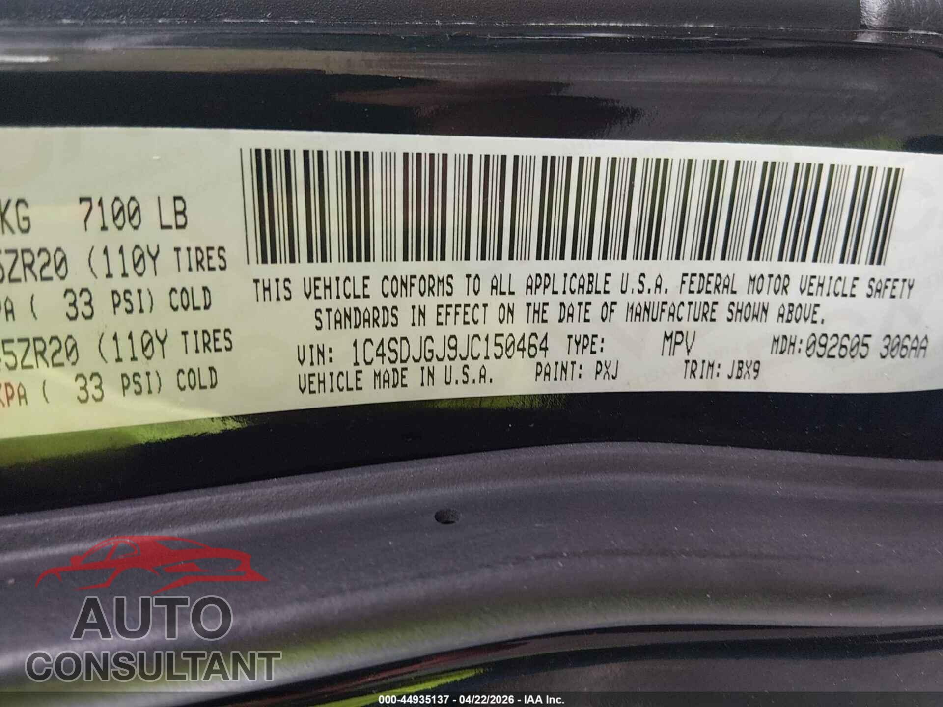 DODGE DURANGO 2018 - 1C4SDJGJ9JC150464