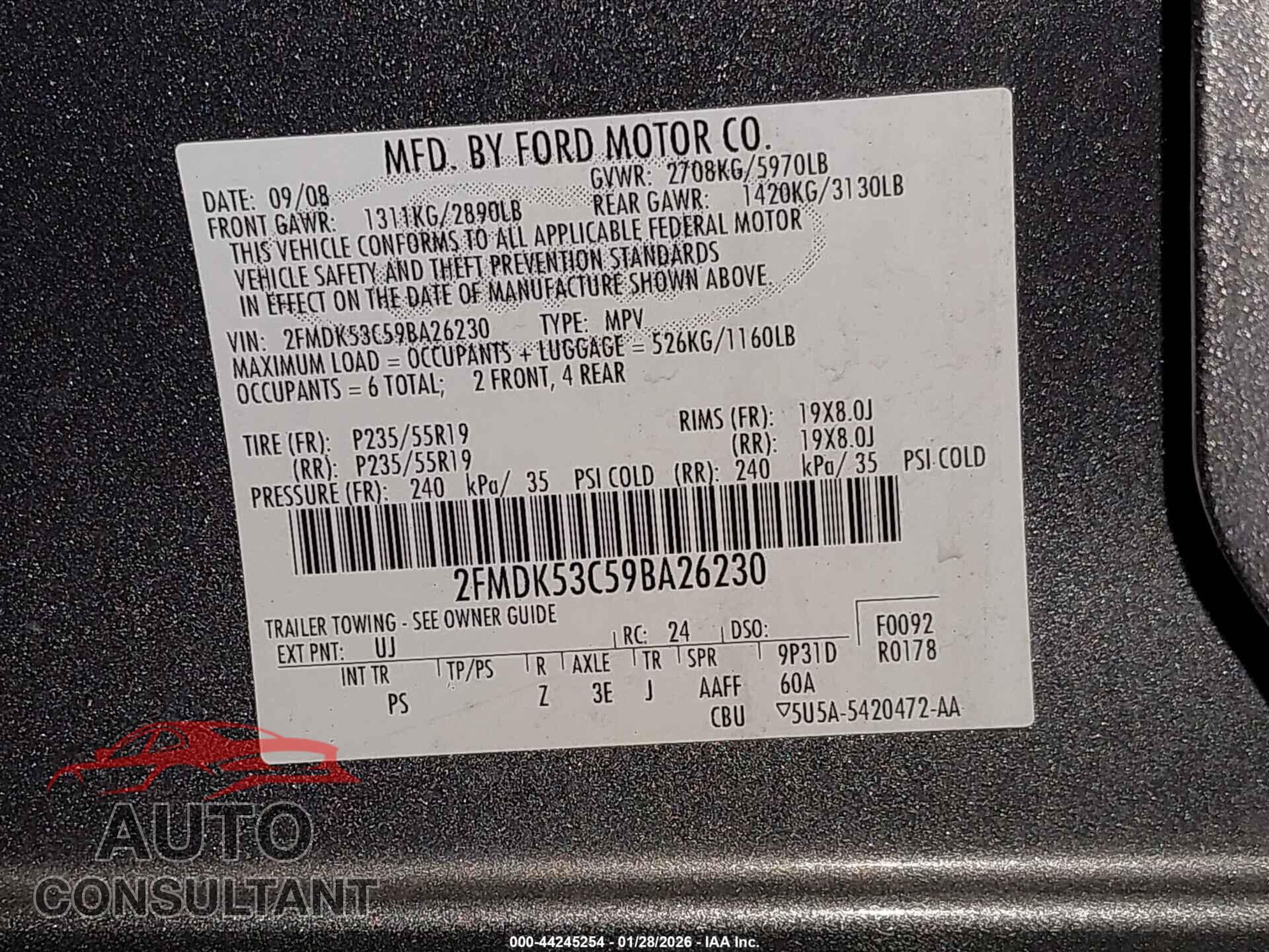 FORD FLEX 2009 - 2FMDK53C59BA26230