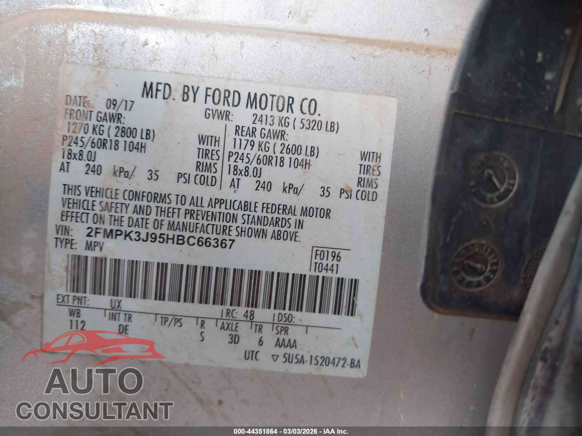 FORD EDGE 2017 - 2FMPK3J95HBC66367