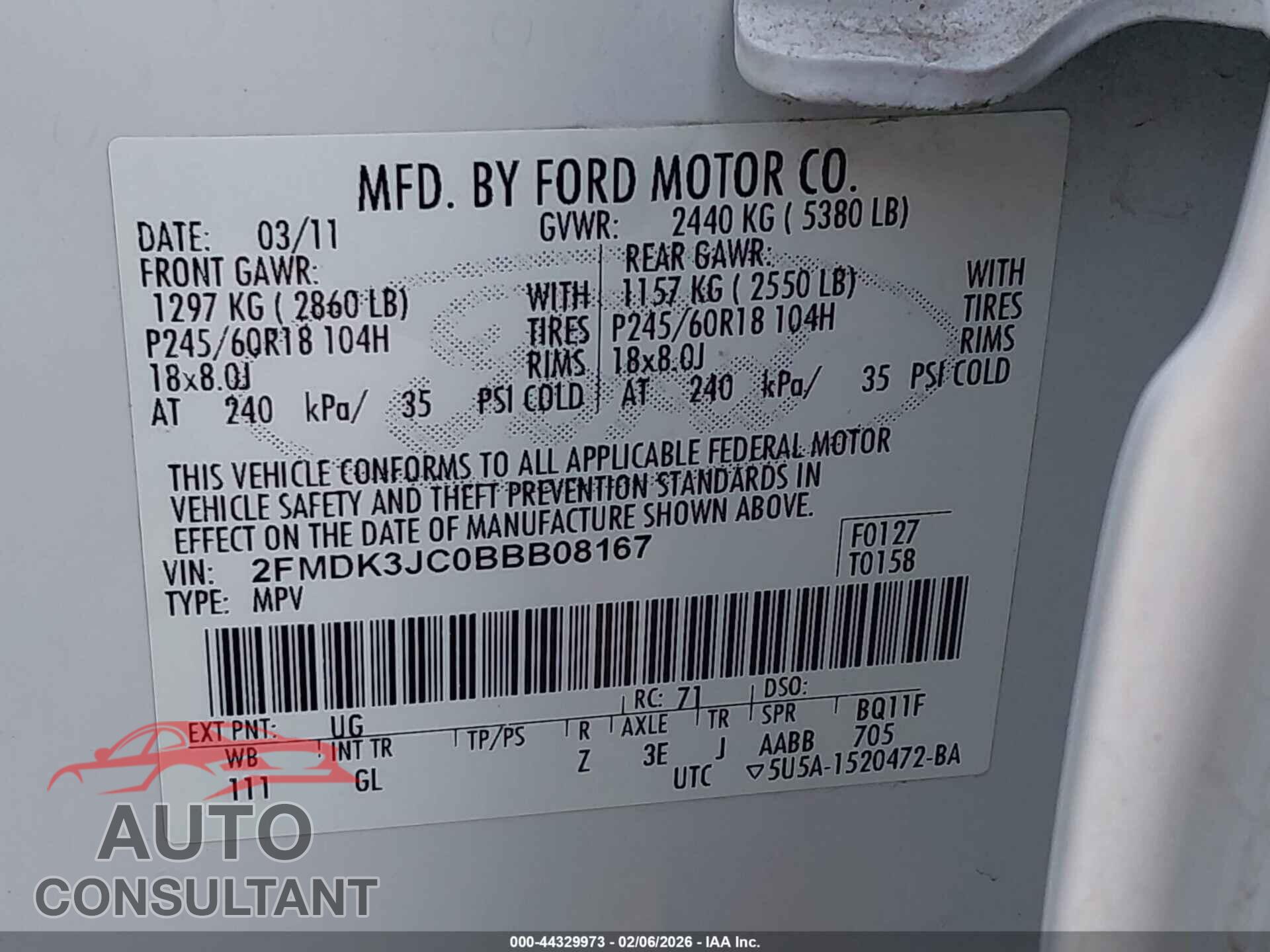 FORD EDGE 2011 - 2FMDK3JC0BBB08167