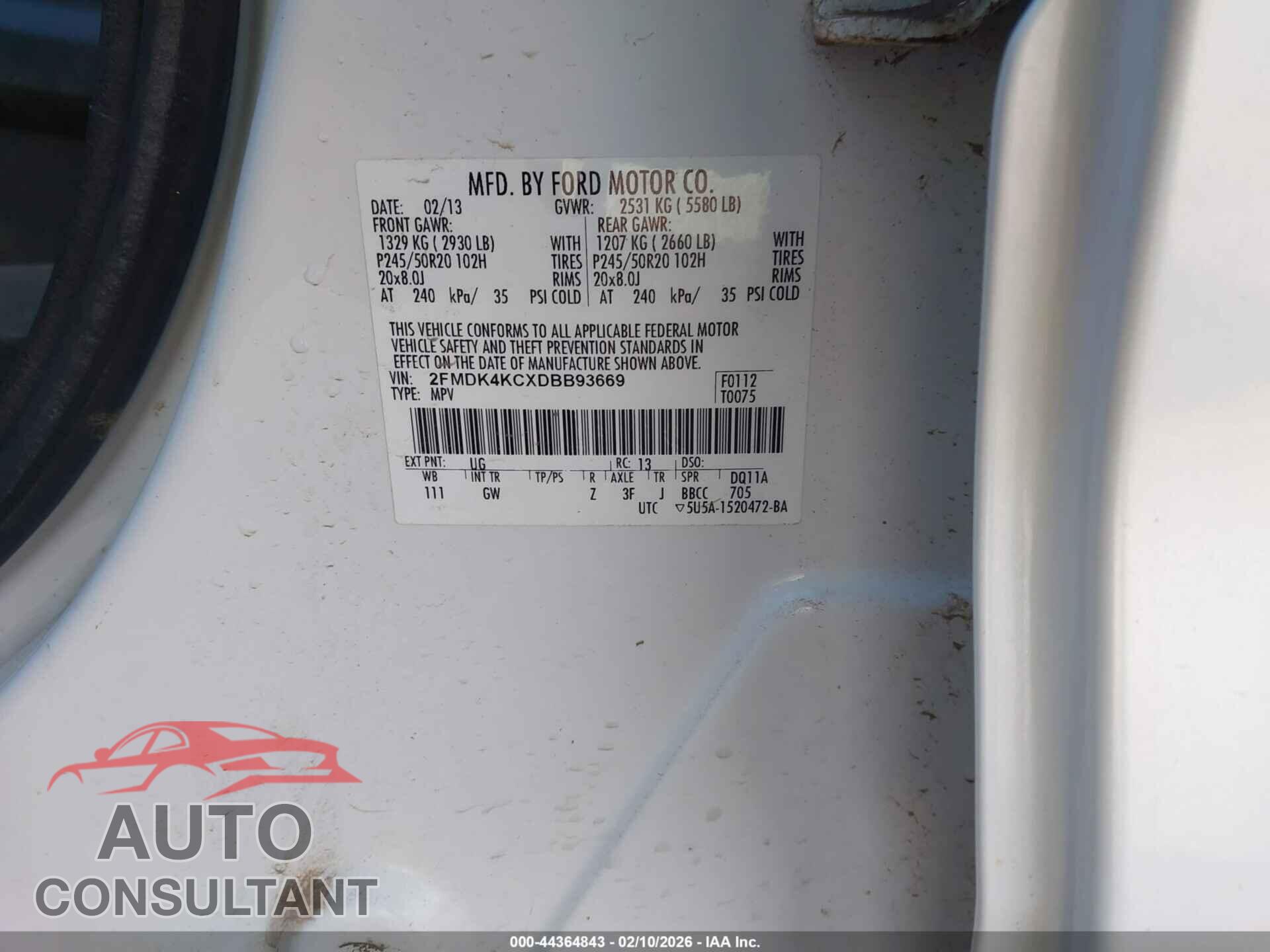 FORD EDGE 2013 - 2FMDK4KCXDBB93669