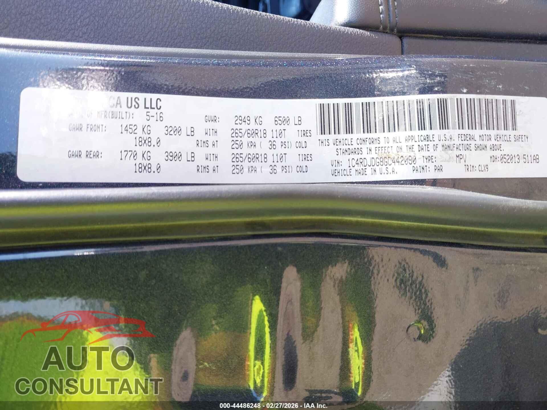 DODGE DURANGO 2016 - 1C4RDJDG8GC442090