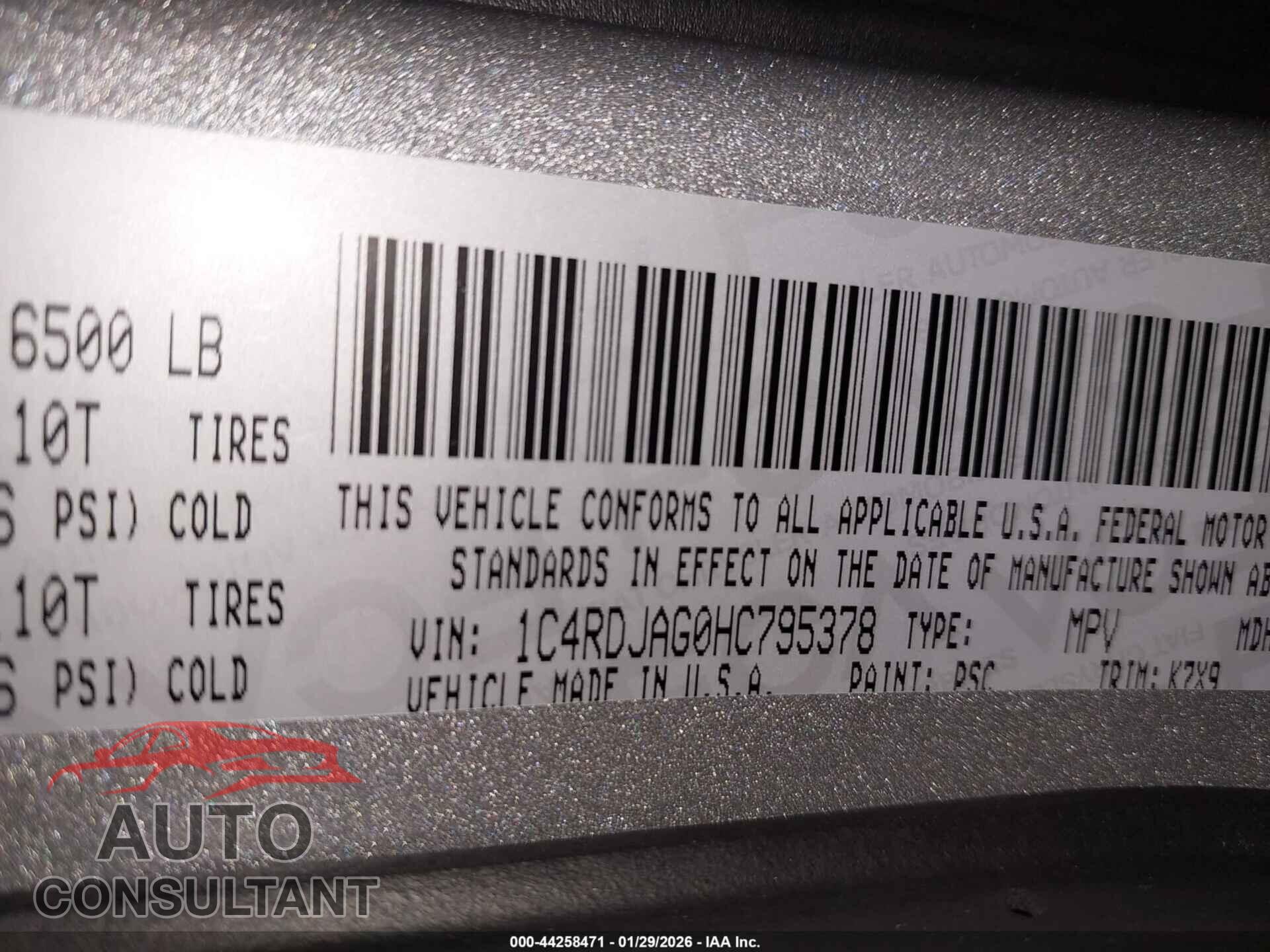 DODGE DURANGO 2017 - 1C4RDJAG0HC795378