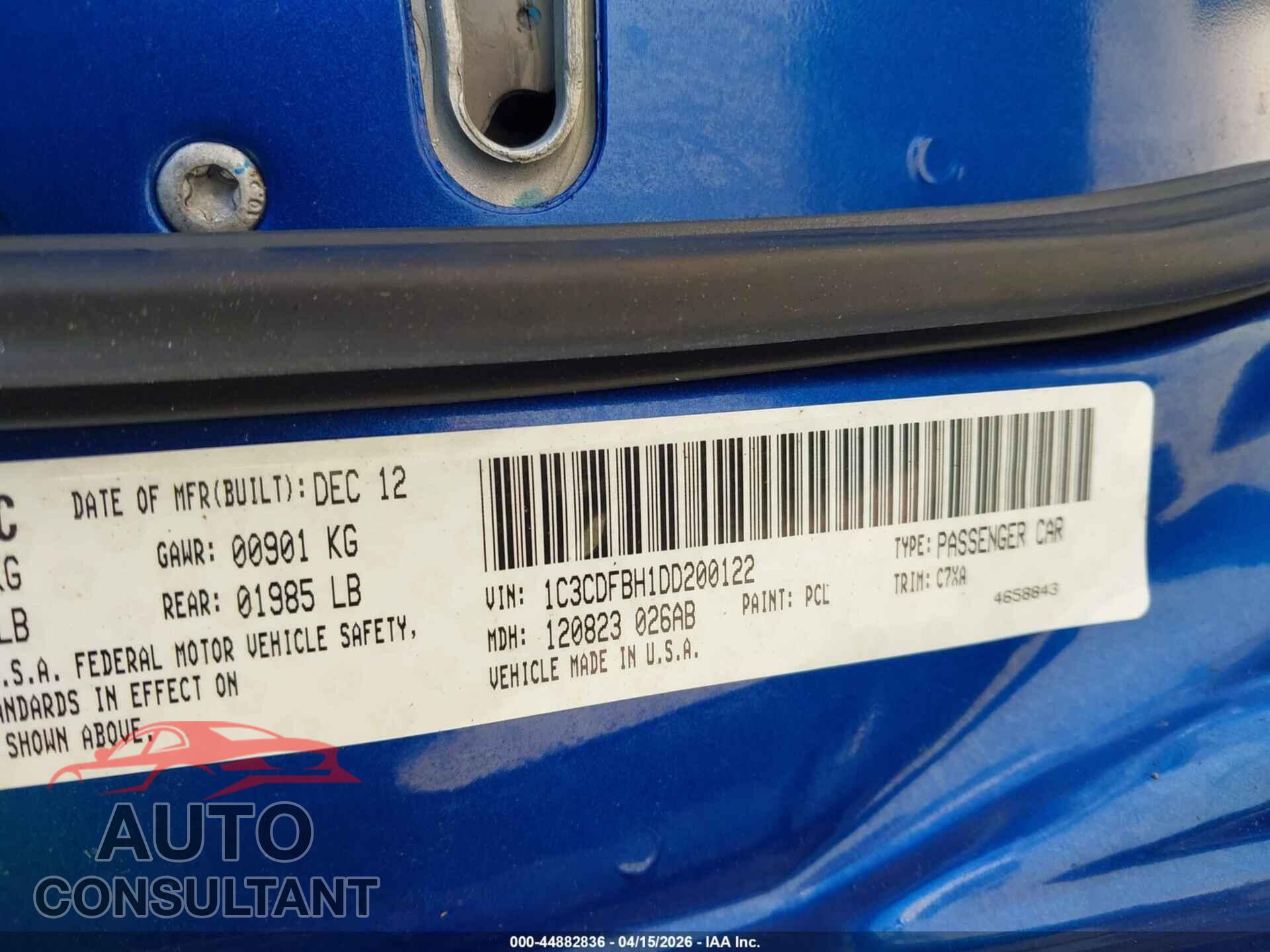 DODGE DART 2013 - 1C3CDFBH1DD200122