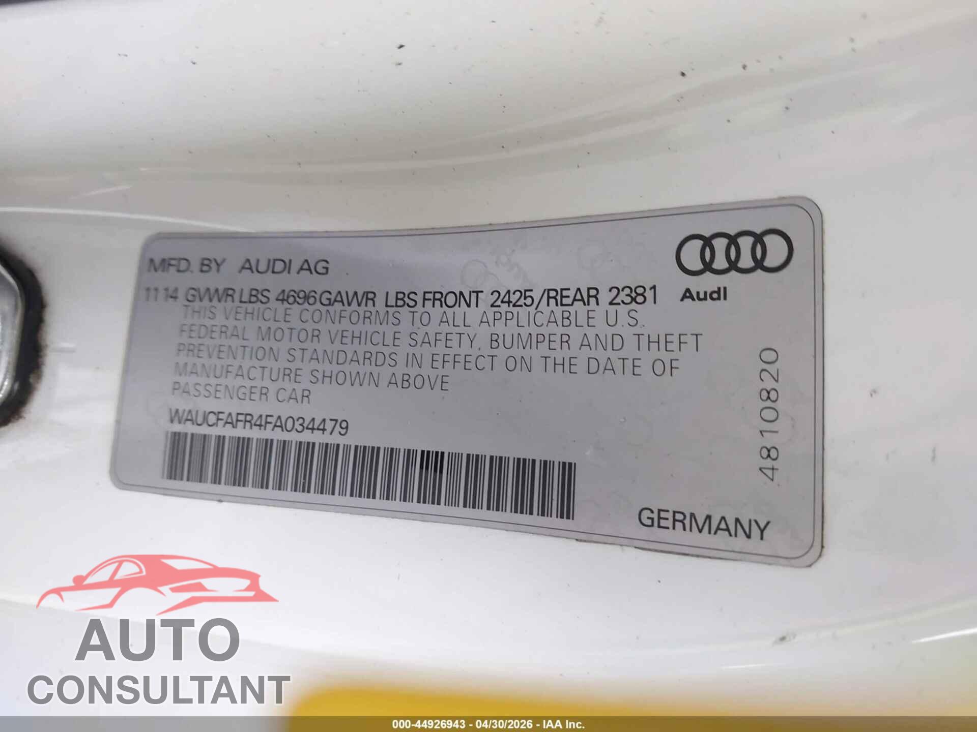 AUDI A5 2015 - WAUCFAFR4FA034479