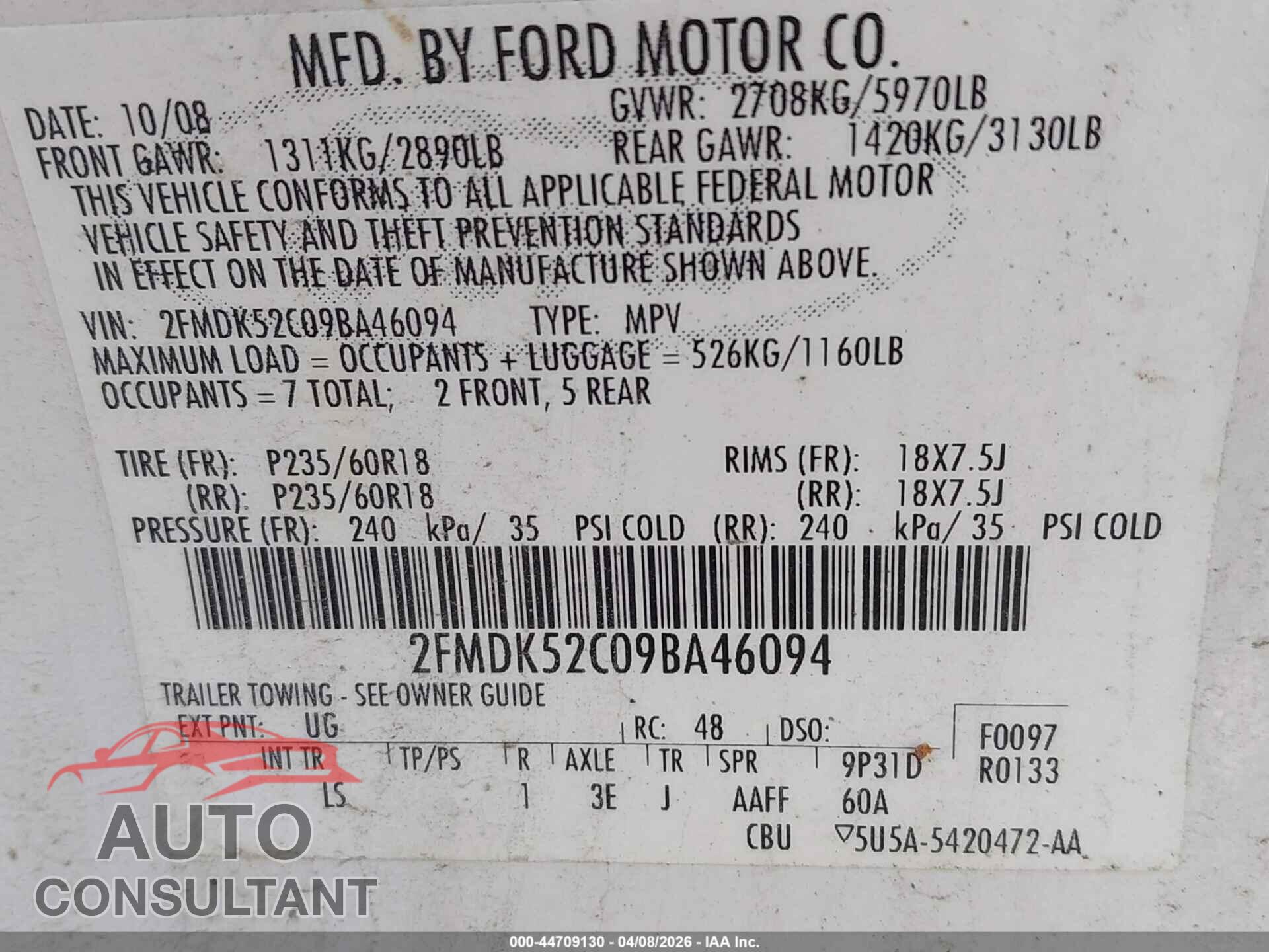 FORD FLEX 2009 - 2FMDK52C09BA46094