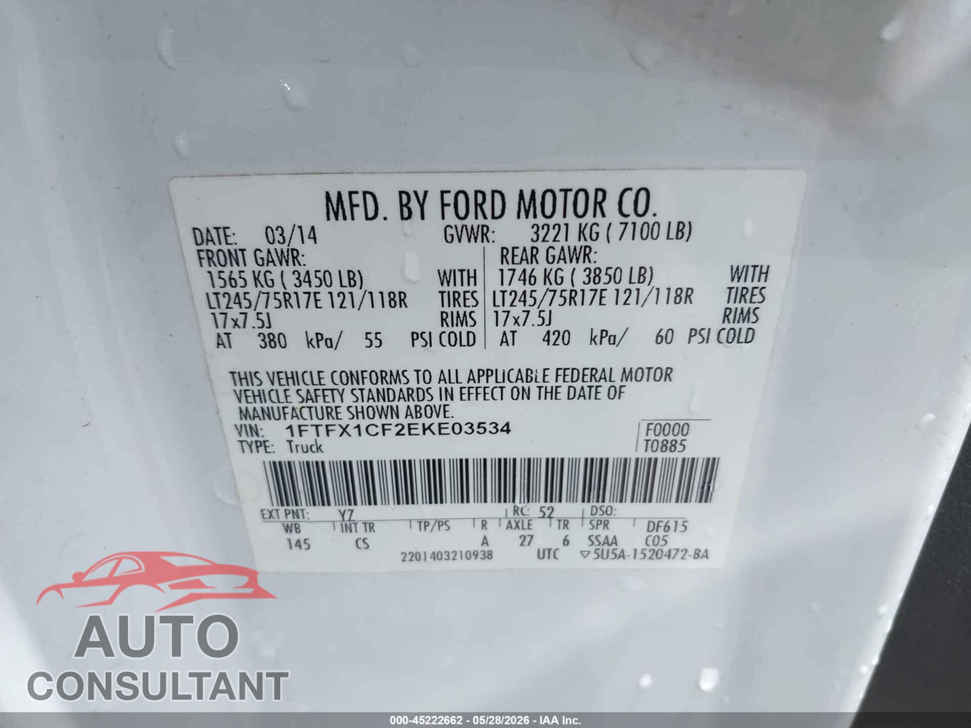 FORD F-150 2014 - 1FTFX1CF2EKE03534