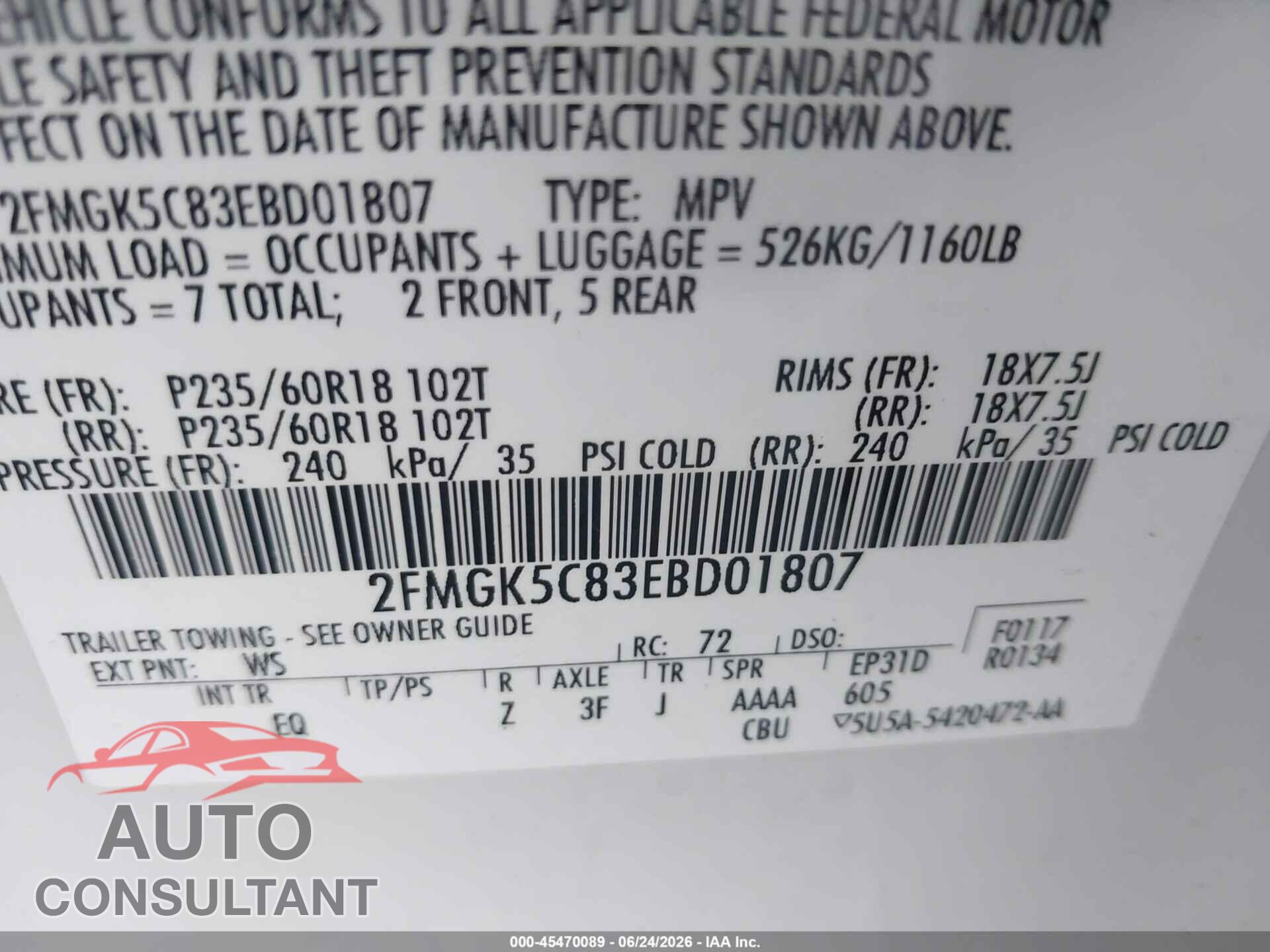 FORD FLEX 2014 - 2FMGK5C83EBD01807