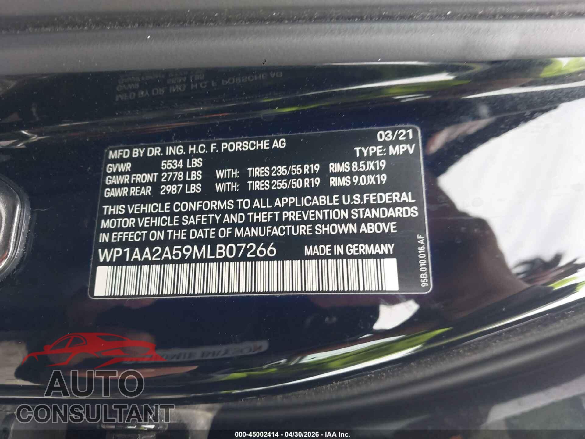 PORSCHE MACAN 2021 - WP1AA2A59MLB07266