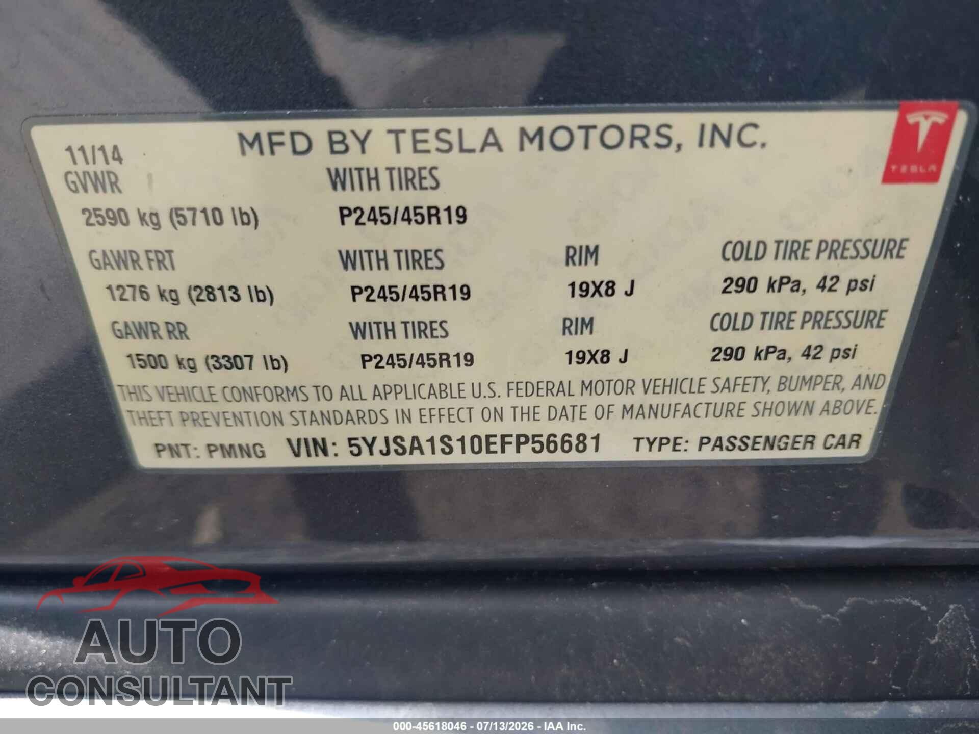 TESLA MODEL S 2014 - 5YJSA1S10EFP56681