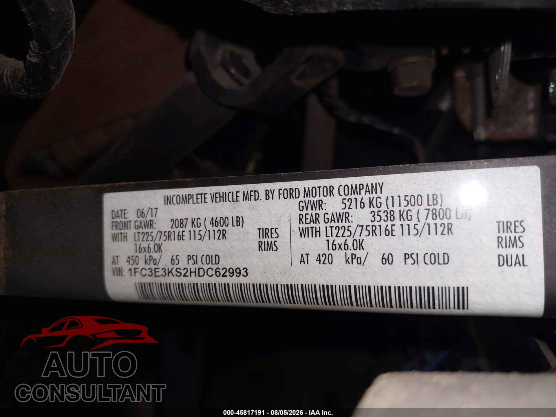FORD E-350 STRIPPED 2017 - 1FC3E3KS2HDC62993