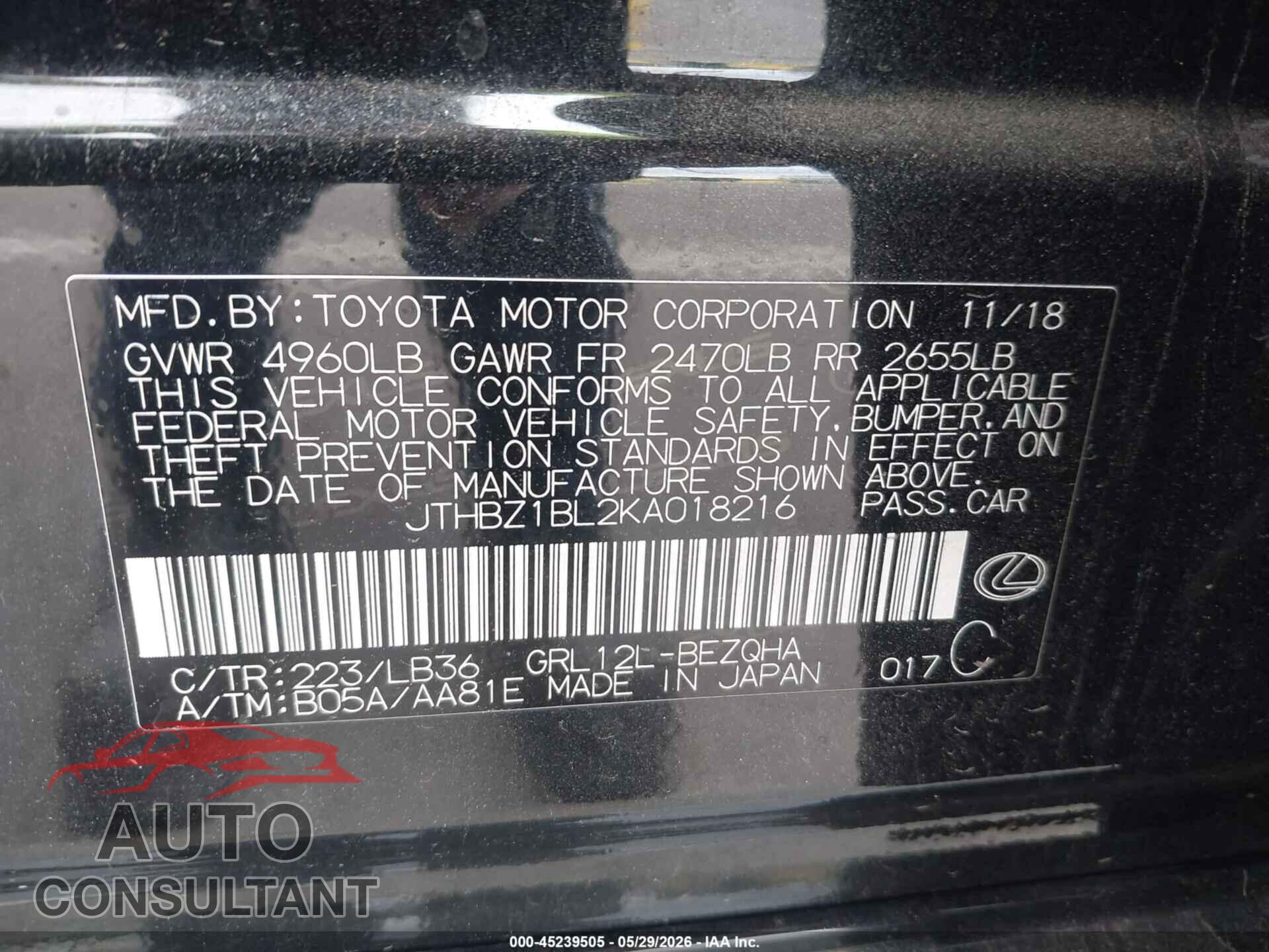 LEXUS GS 350 2019 - JTHBZ1BL2KA018216