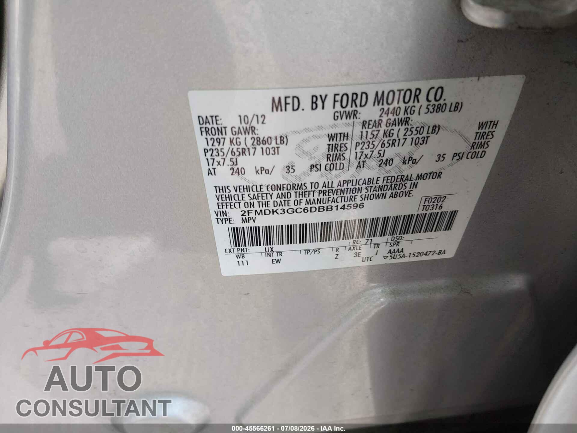 FORD EDGE 2013 - 2FMDK3GC6DBB14596