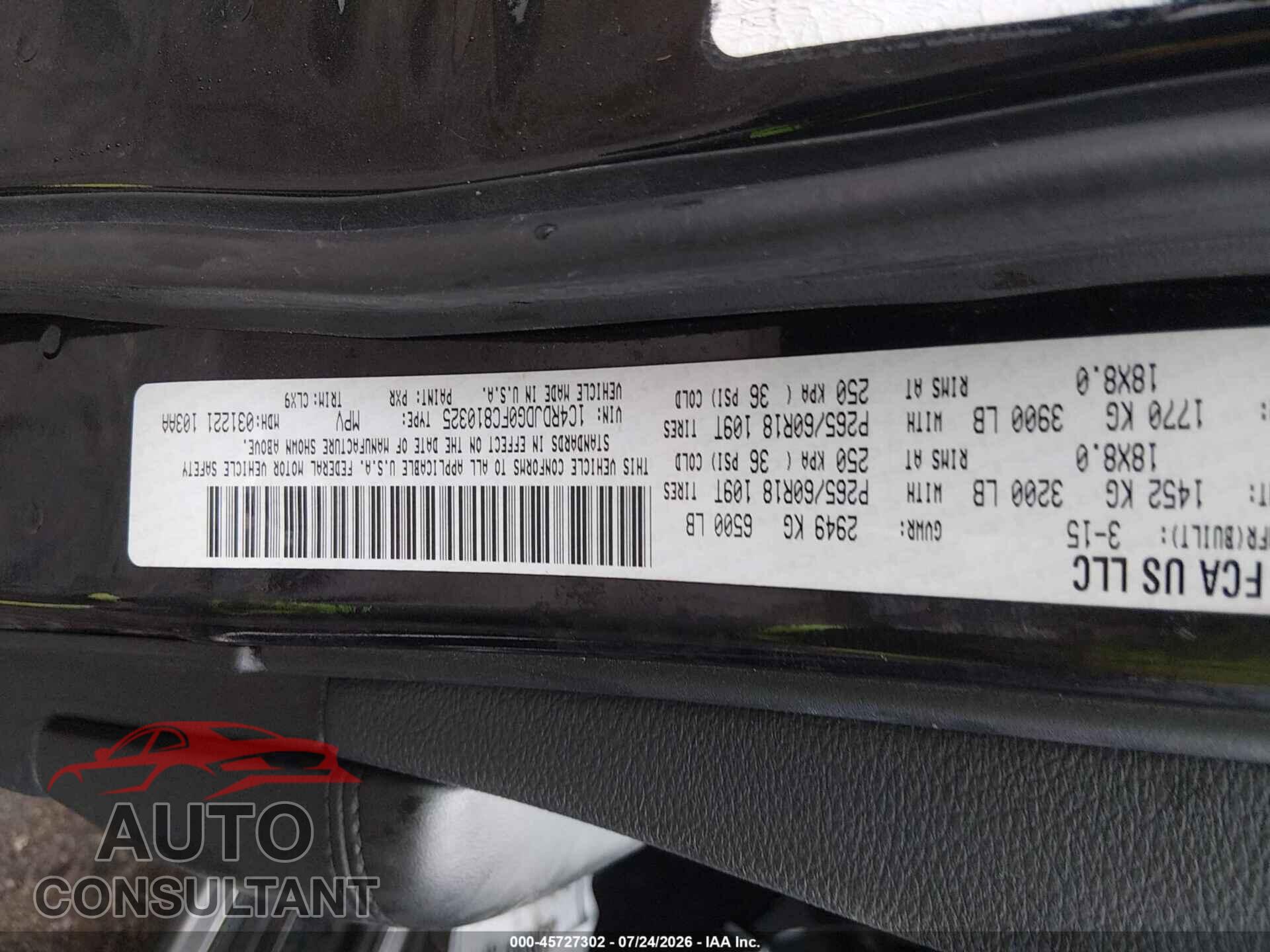 DODGE DURANGO 2015 - 1C4RDJDG0FC810325