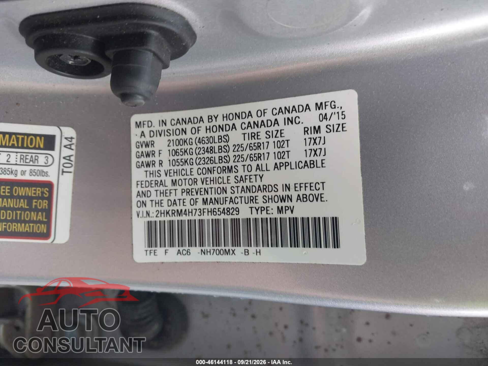 HONDA CR-V 2015 - 2HKRM4H73FH654829
