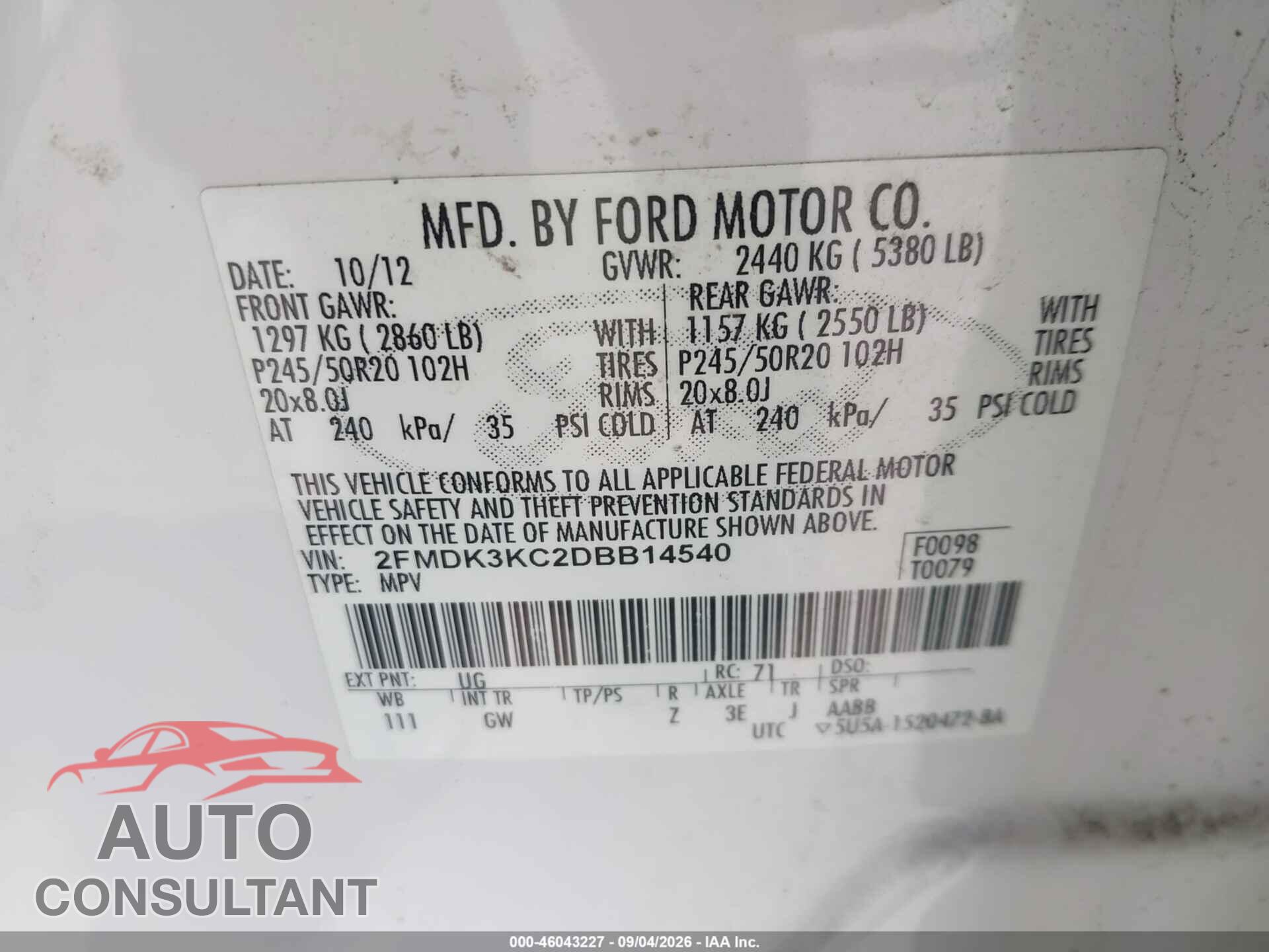 FORD EDGE 2013 - 2FMDK3KC2DBB14540