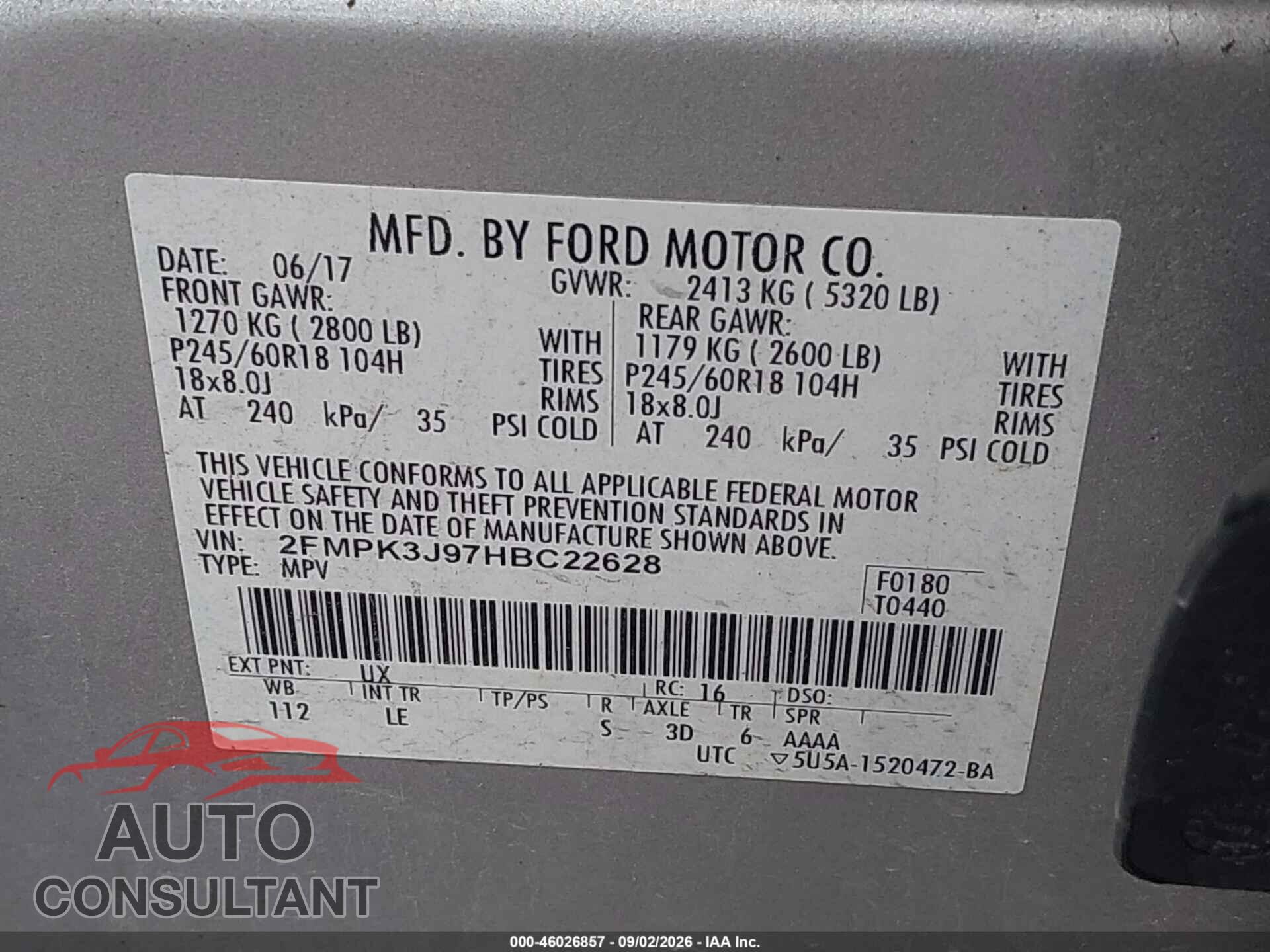 FORD EDGE 2017 - 2FMPK3J97HBC22628