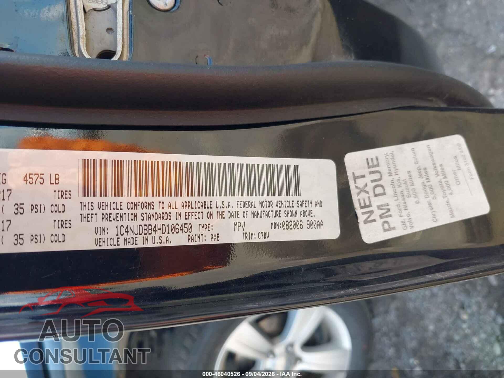 JEEP COMPASS 2017 - 1C4NJDBB4HD106450