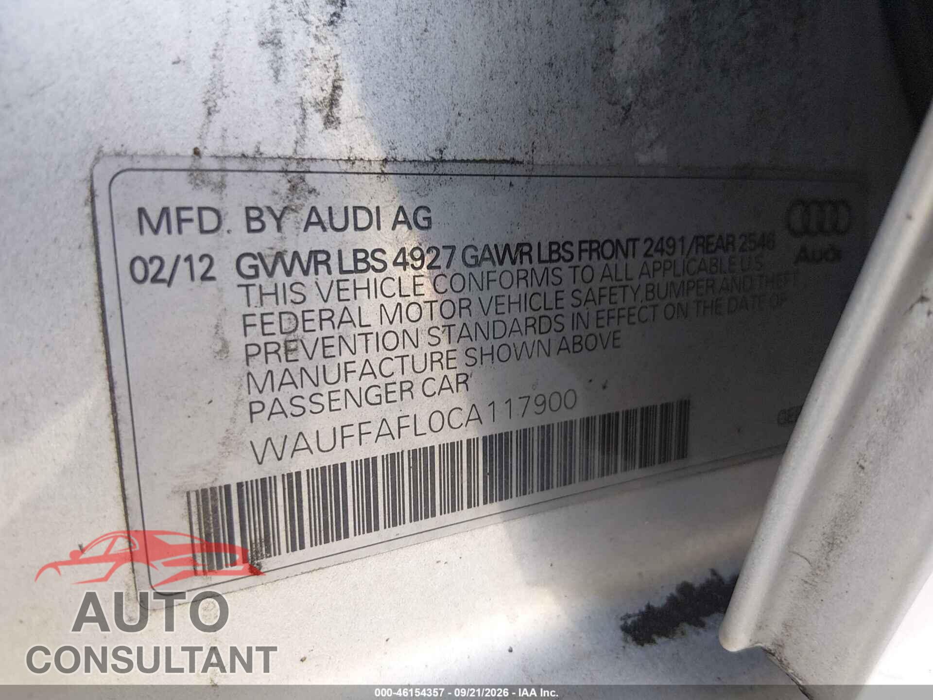 AUDI A4 2012 - WAUFFAFL0CA117900