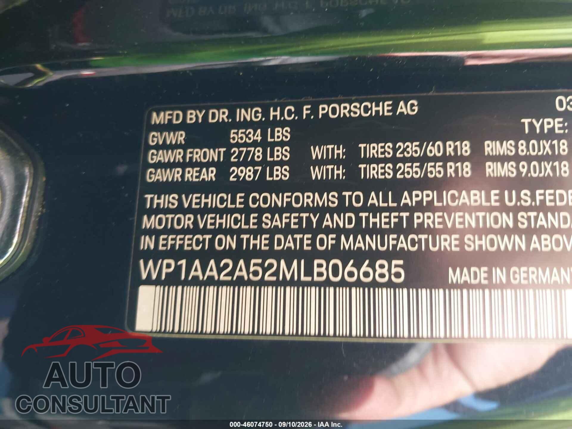 PORSCHE MACAN 2021 - WP1AA2A52MLB06685