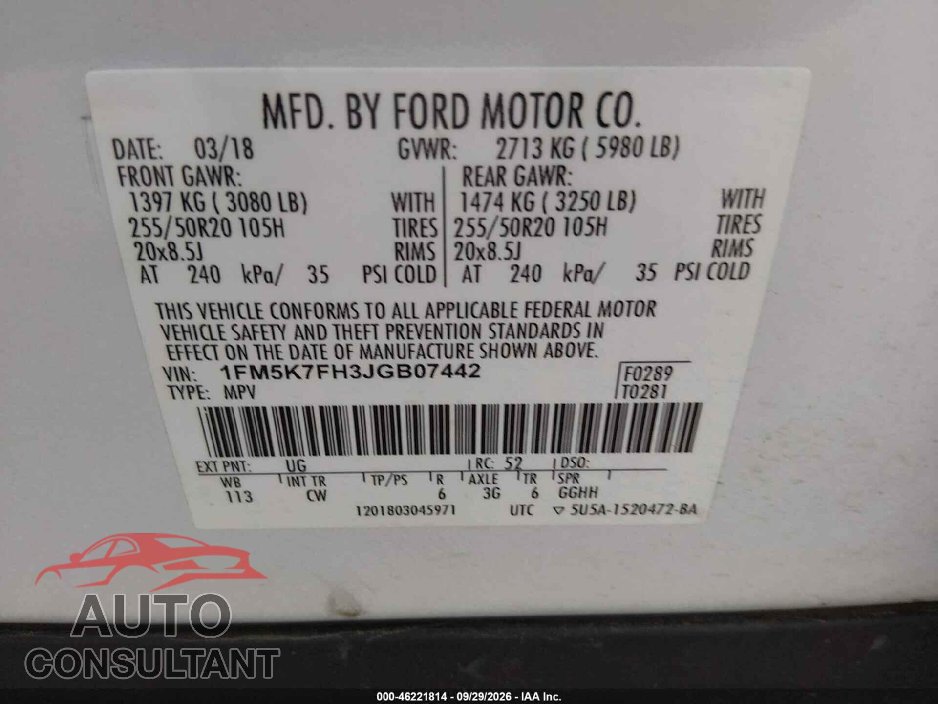 FORD EXPLORER 2018 - 1FM5K7FH3JGB07442