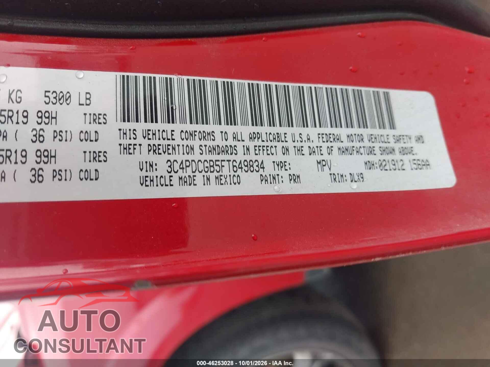 DODGE JOURNEY 2015 - 3C4PDCGB5FT649834