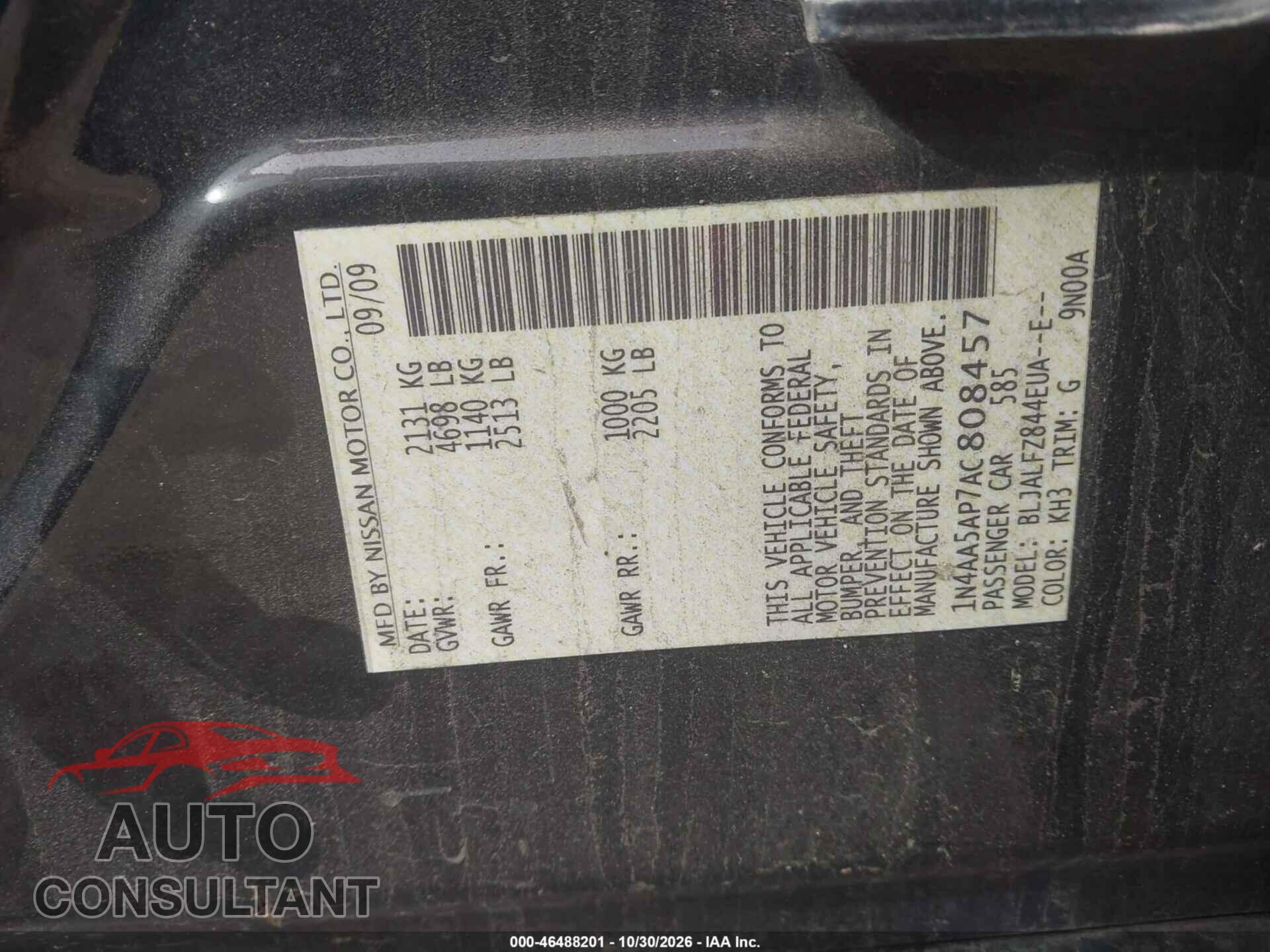NISSAN MAXIMA 2010 - 1N4AA5AP7AC808457