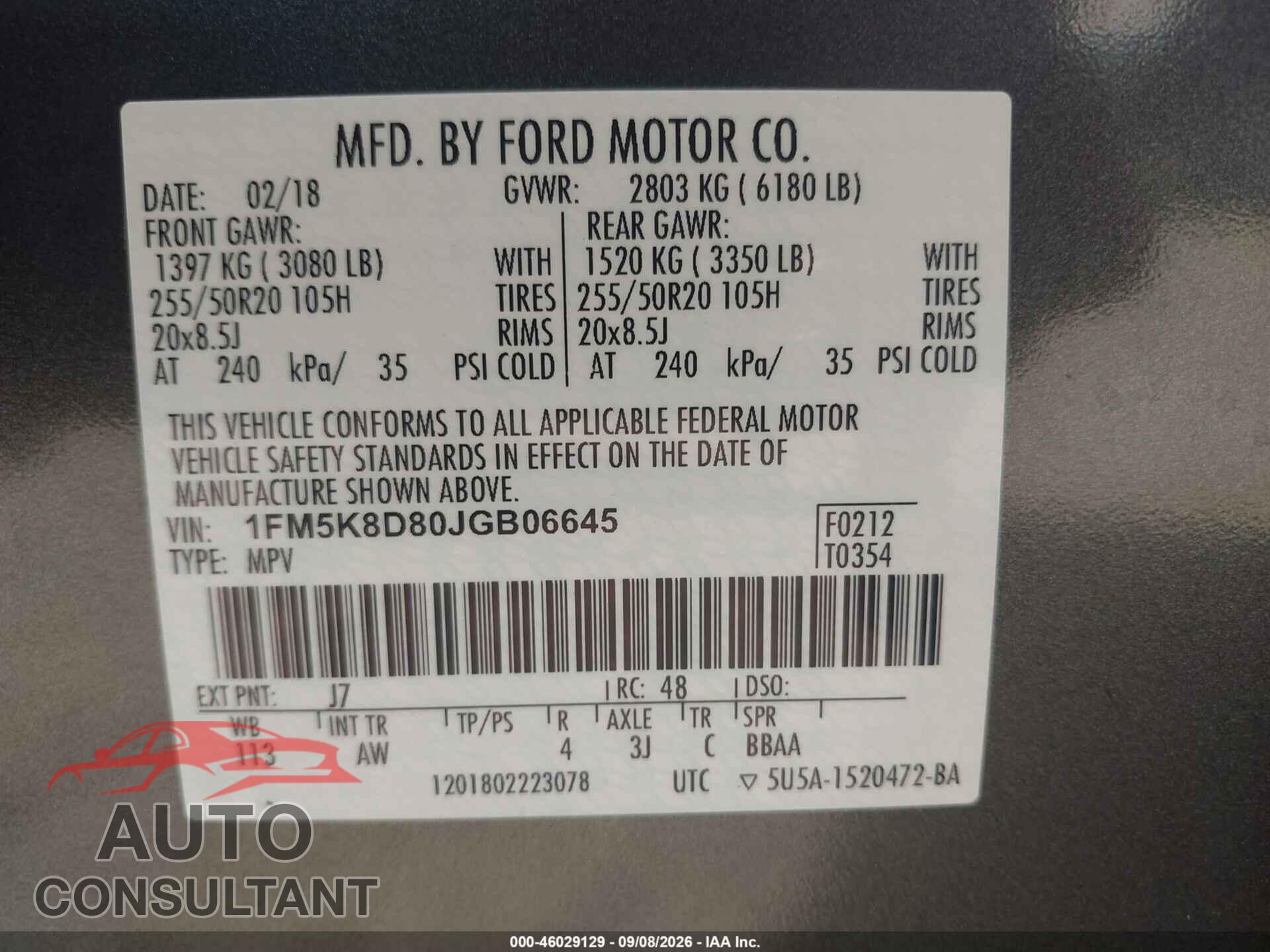 FORD EXPLORER 2018 - 1FM5K8D80JGB06645