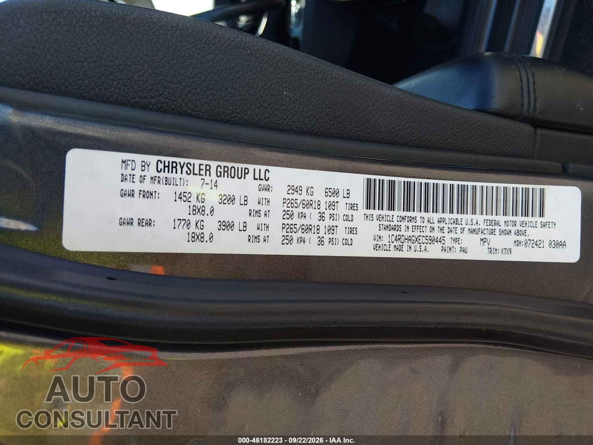 DODGE DURANGO 2014 - 1C4RDHAGXEC590445