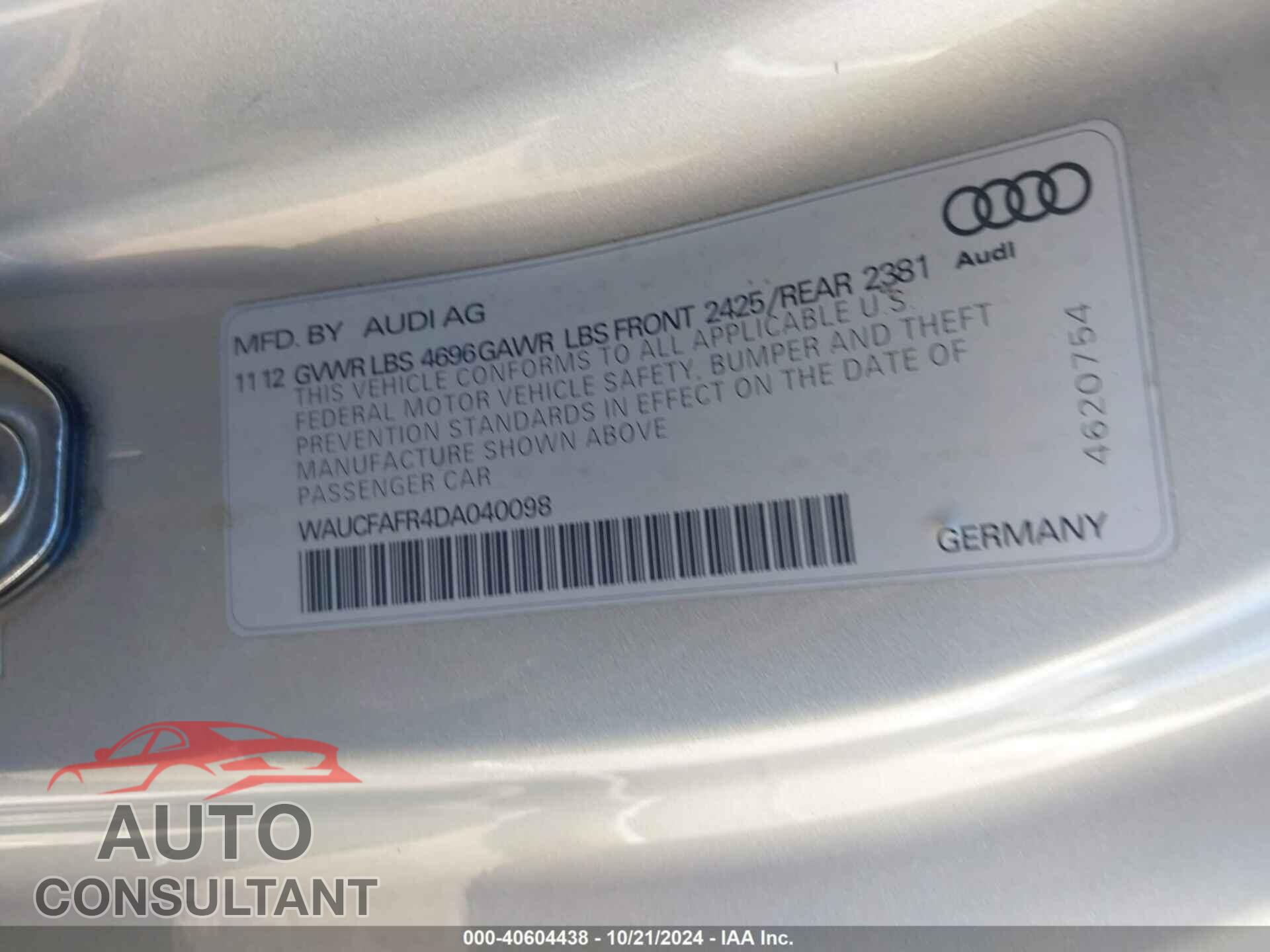 AUDI A5 2013 - WAUCFAFR4DA040098