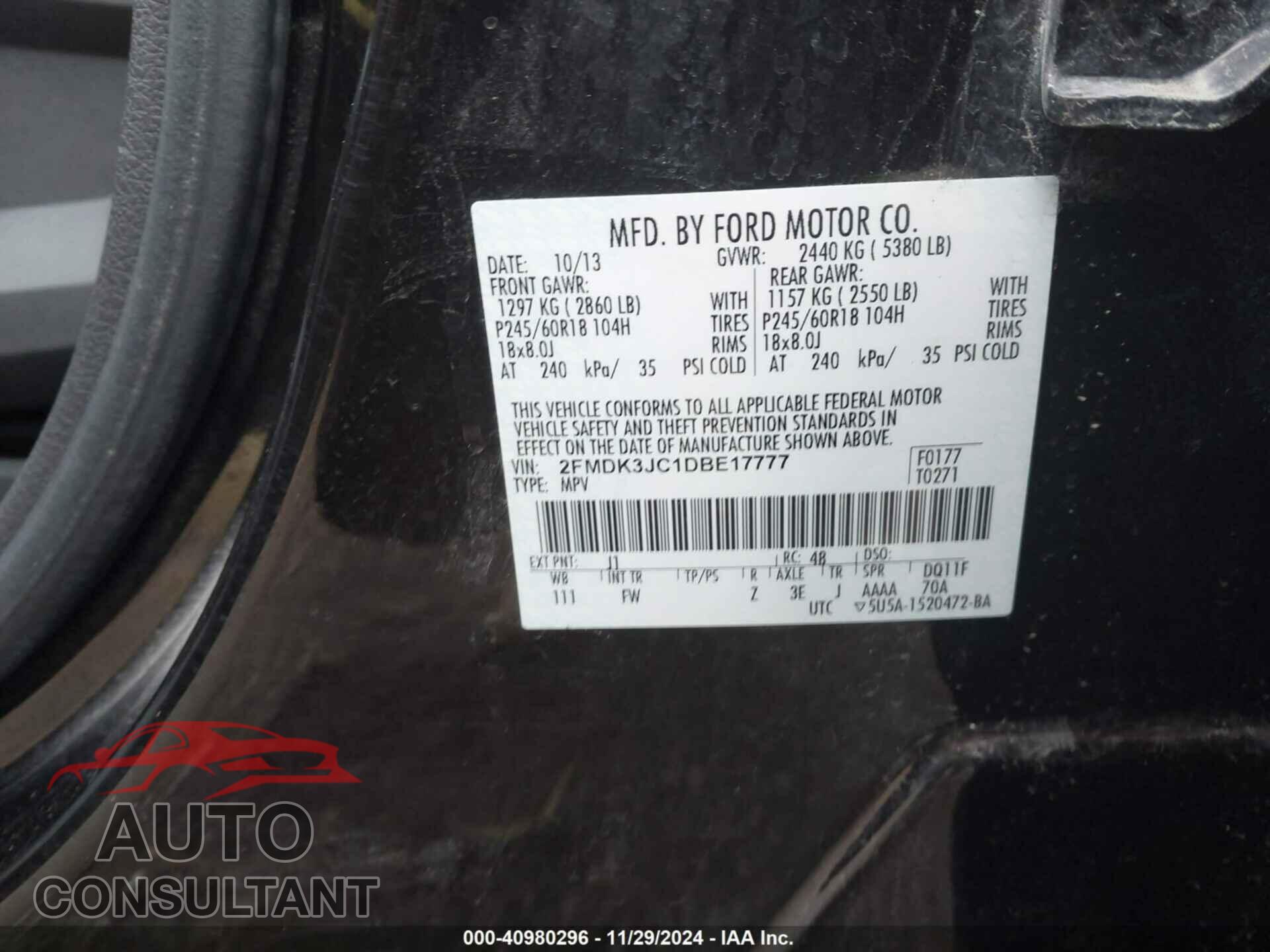 FORD EDGE 2013 - 2FMDK3JC1DBE17777