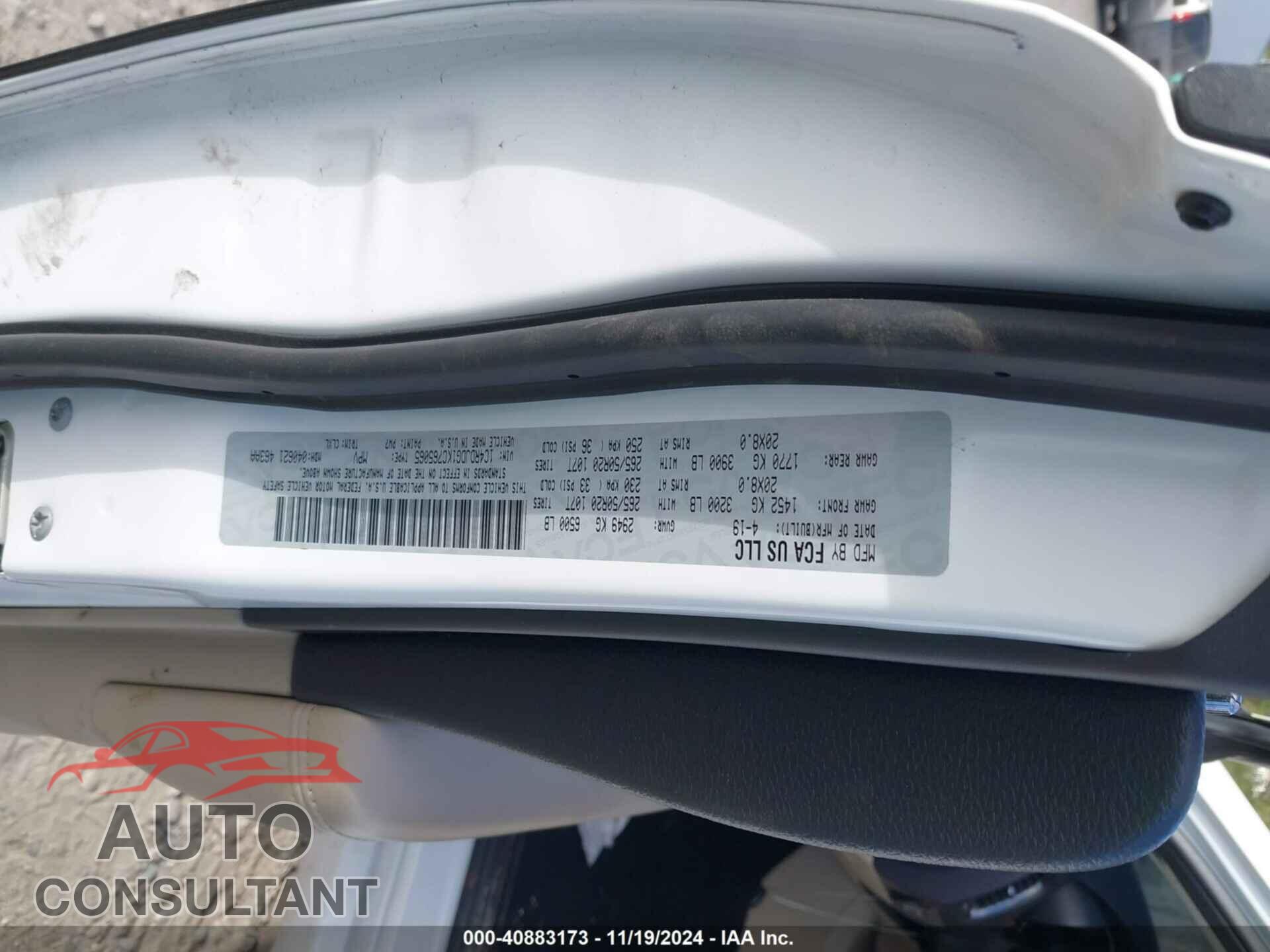DODGE DURANGO 2019 - 1C4RDJDG1KC765065