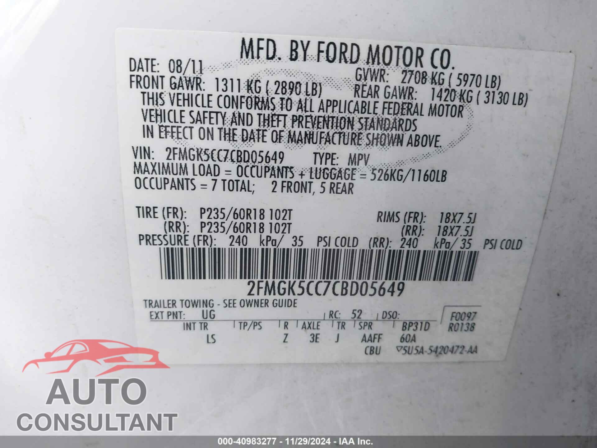 FORD FLEX 2012 - 2FMGK5CC7CBD05649