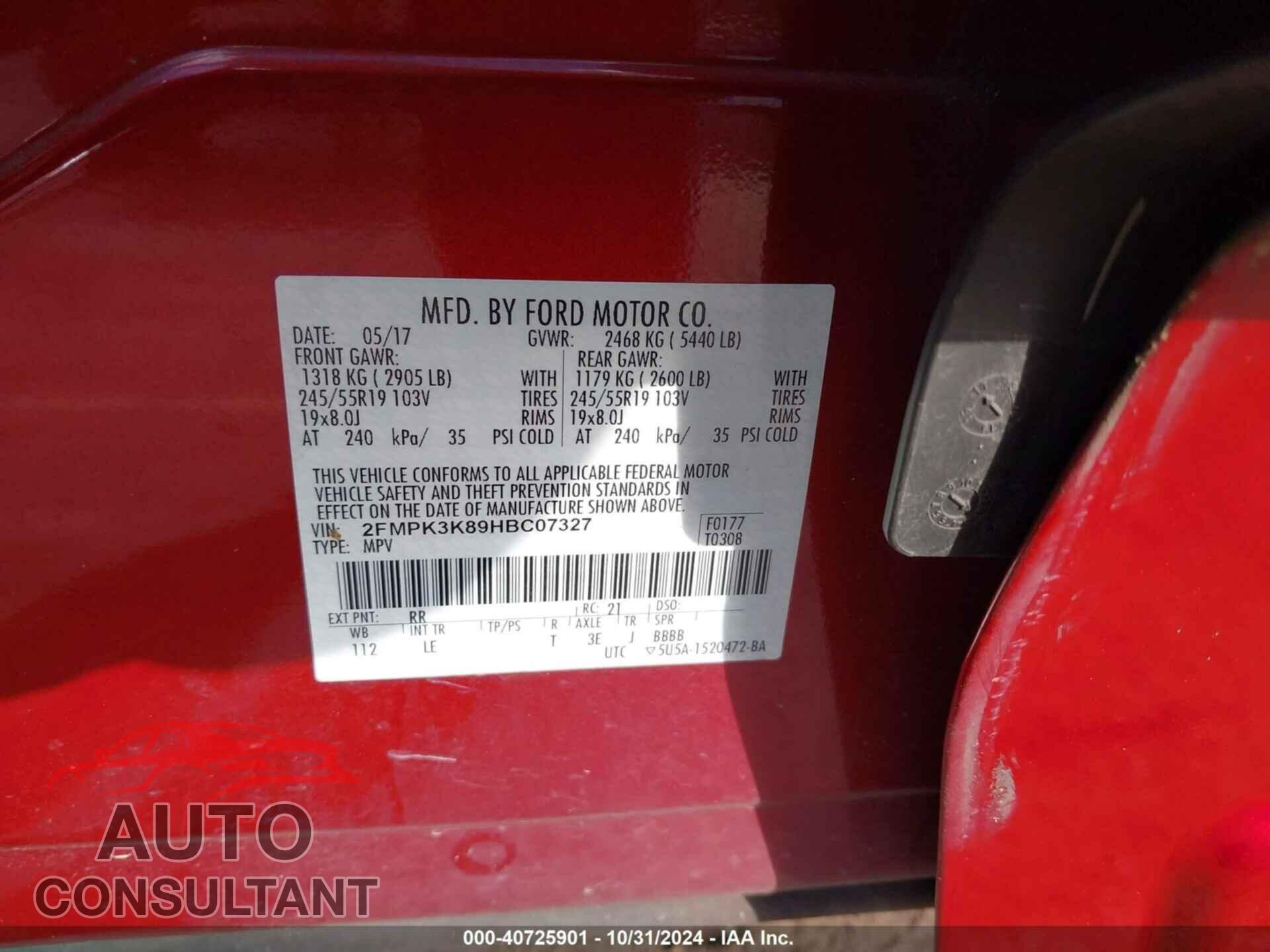 FORD EDGE 2017 - 2FMPK3K89HBC07327