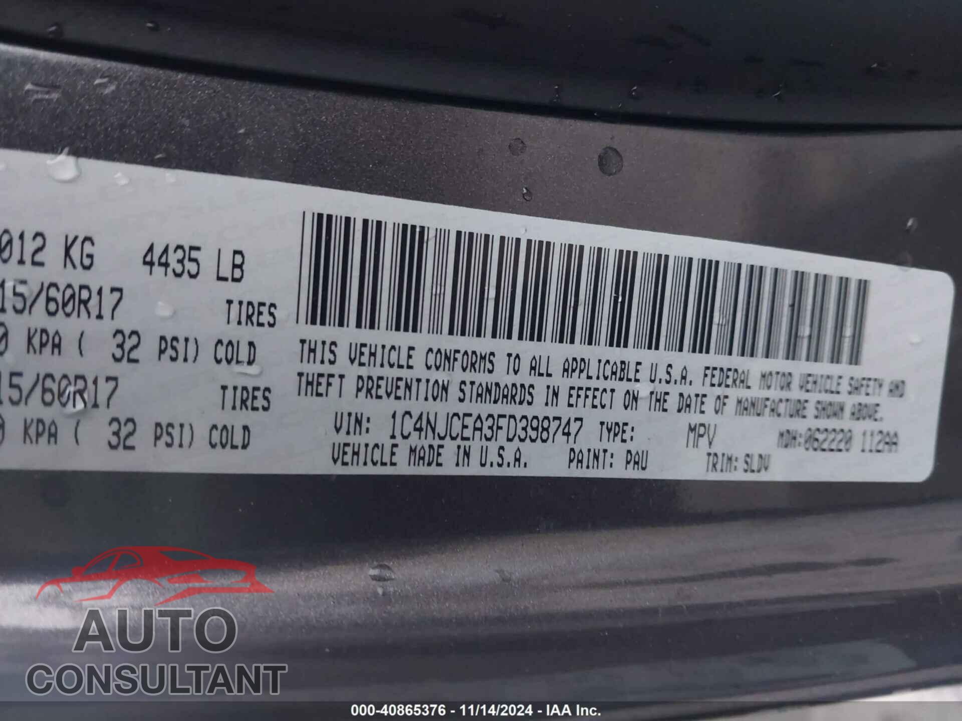 JEEP COMPASS 2015 - 1C4NJCEA3FD398747