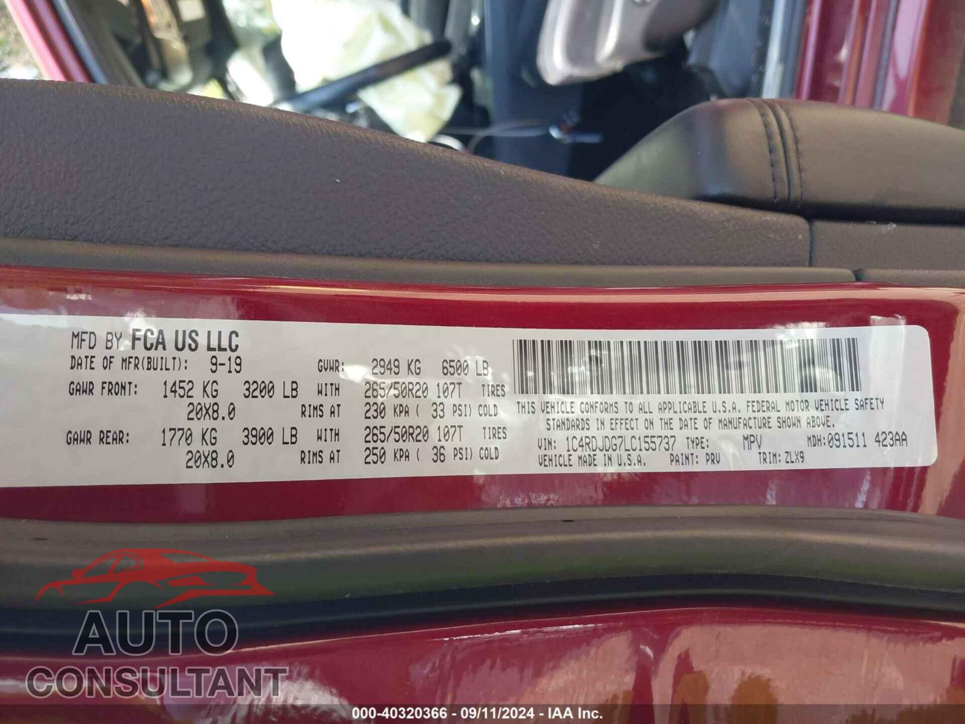 DODGE DURANGO 2020 - 1C4RDJDG7LC155737