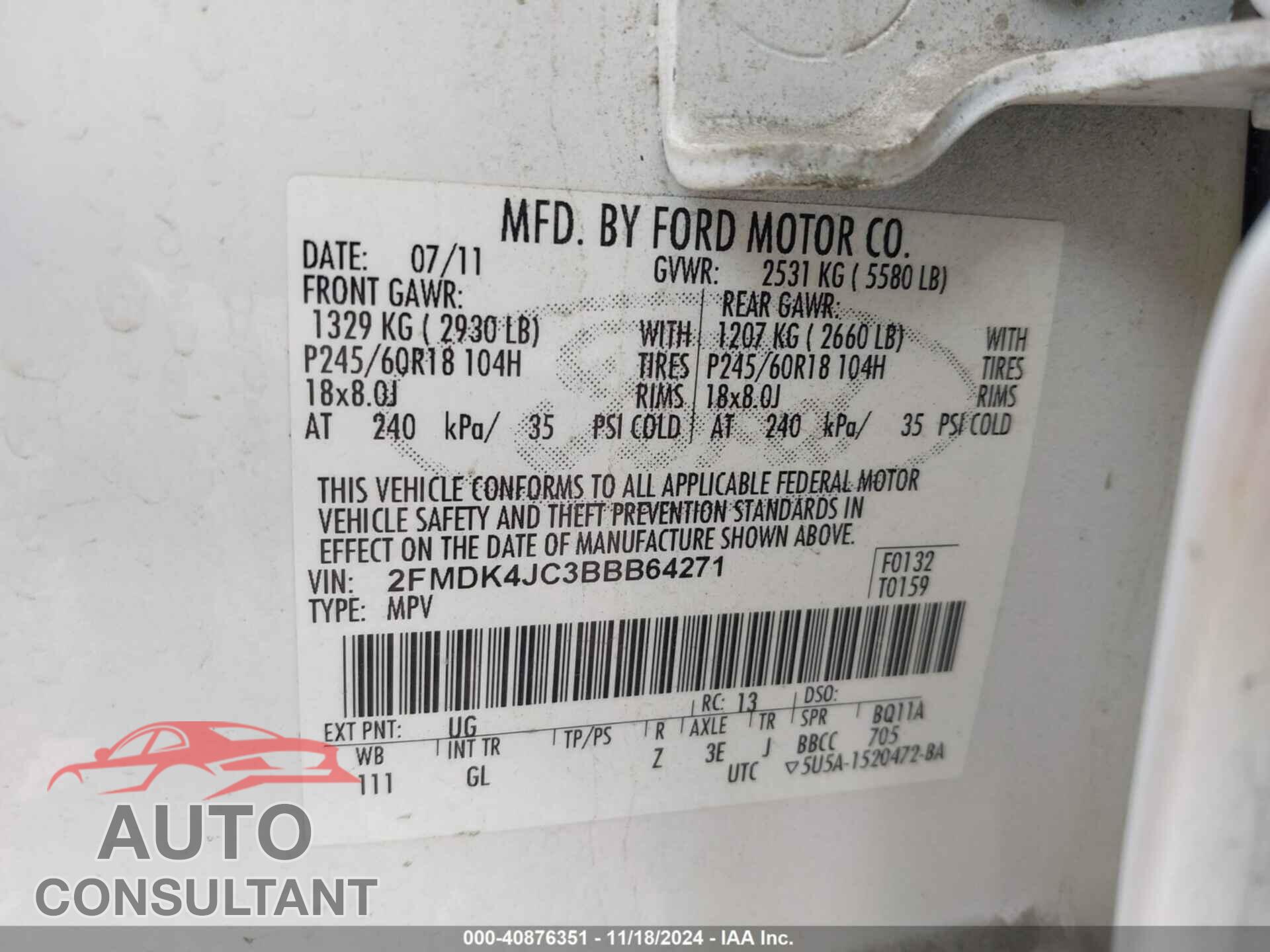 FORD EDGE 2011 - 2FMDK4JC3BBB64271