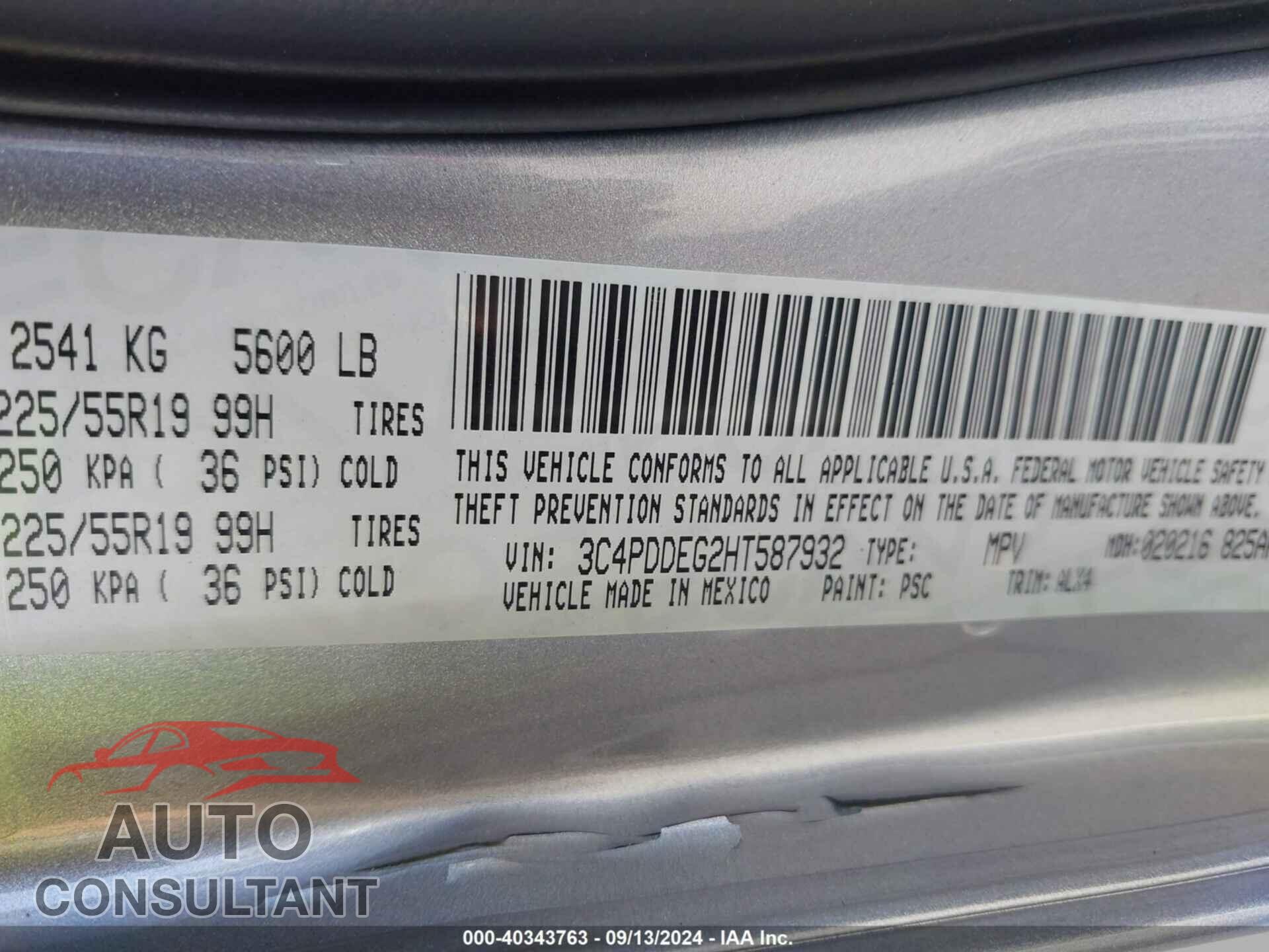 DODGE JOURNEY 2017 - 3C4PDDEG2HT587932