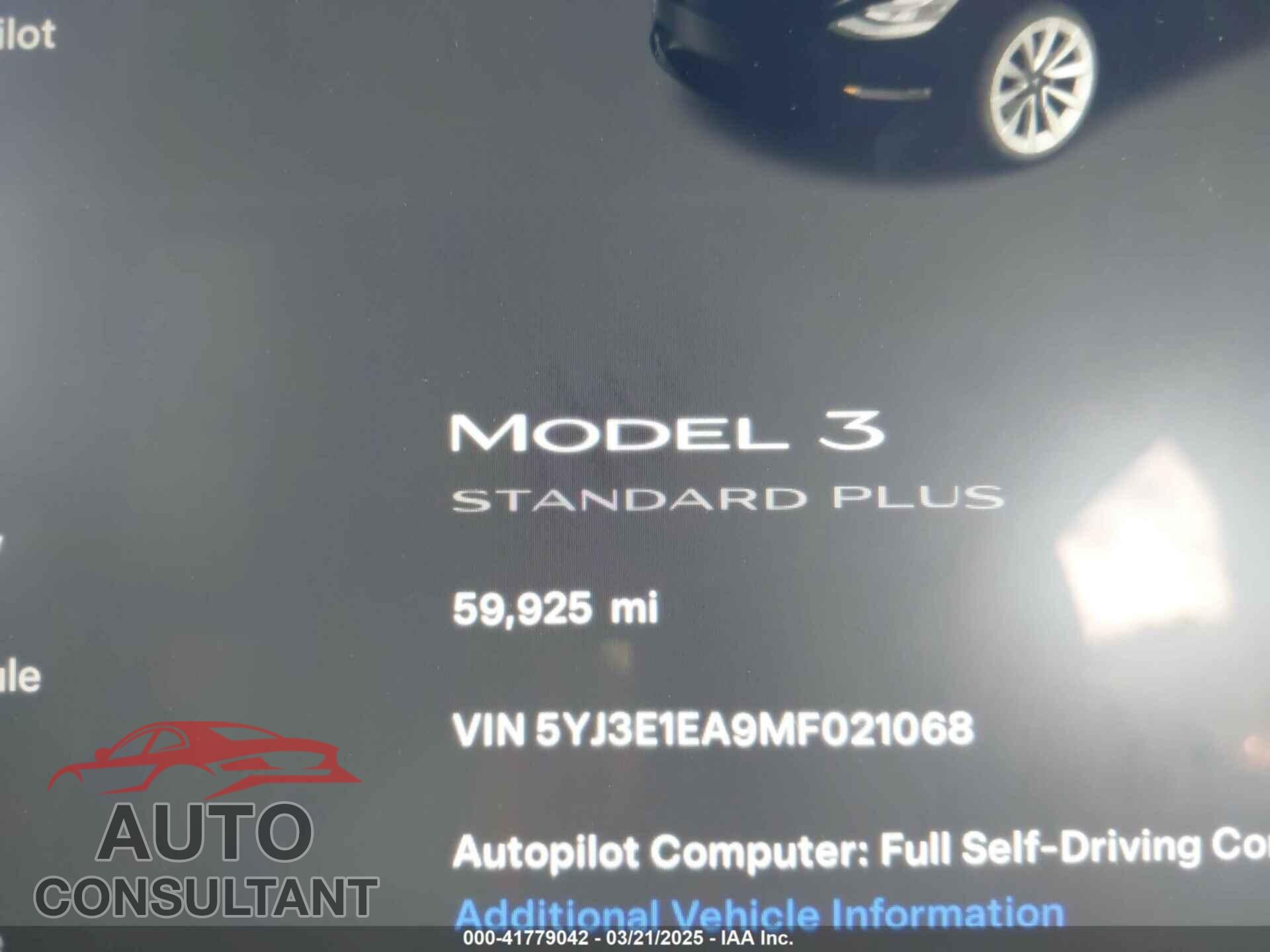 TESLA MODEL 3 2021 - 5YJ3E1EA9MF021068