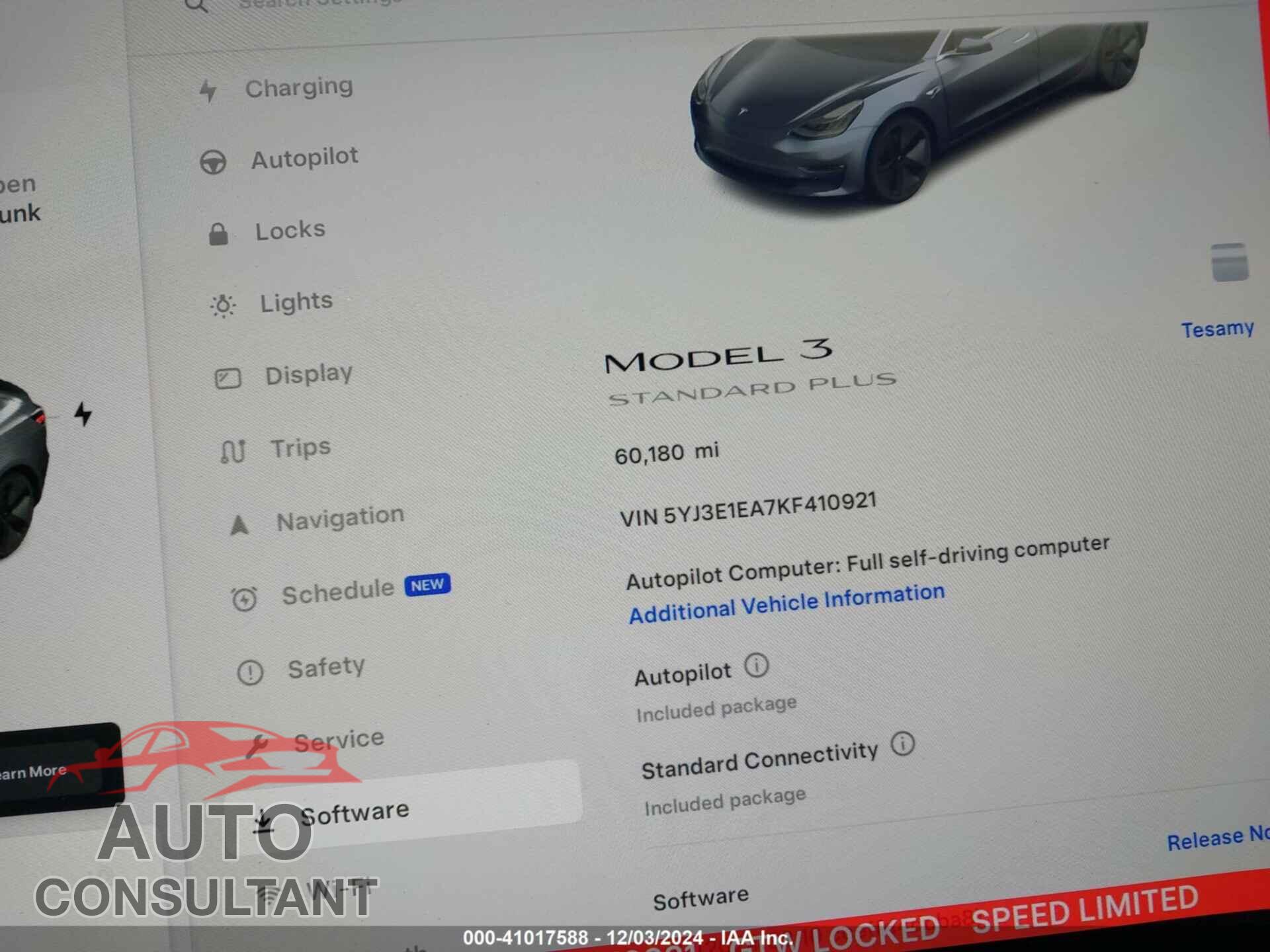 TESLA MODEL 3 2019 - 5YJ3E1EA7KF410921