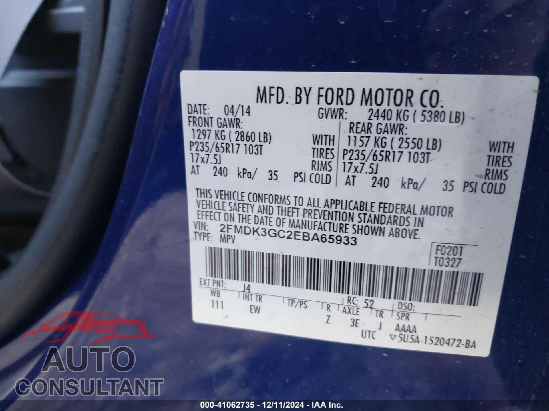 FORD EDGE 2014 - 2FMDK3GC2EBA65933
