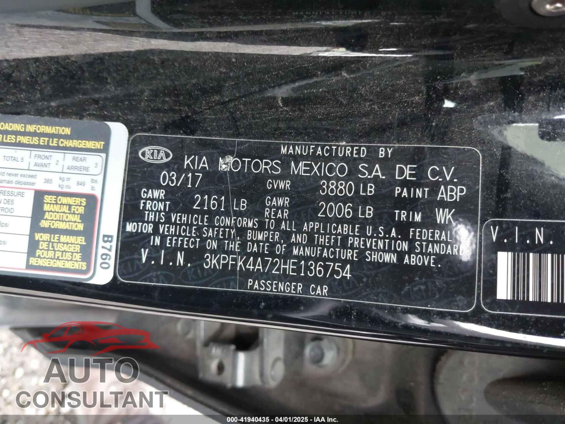 KIA FORTE 2017 - 3KPFK4A72HE136754