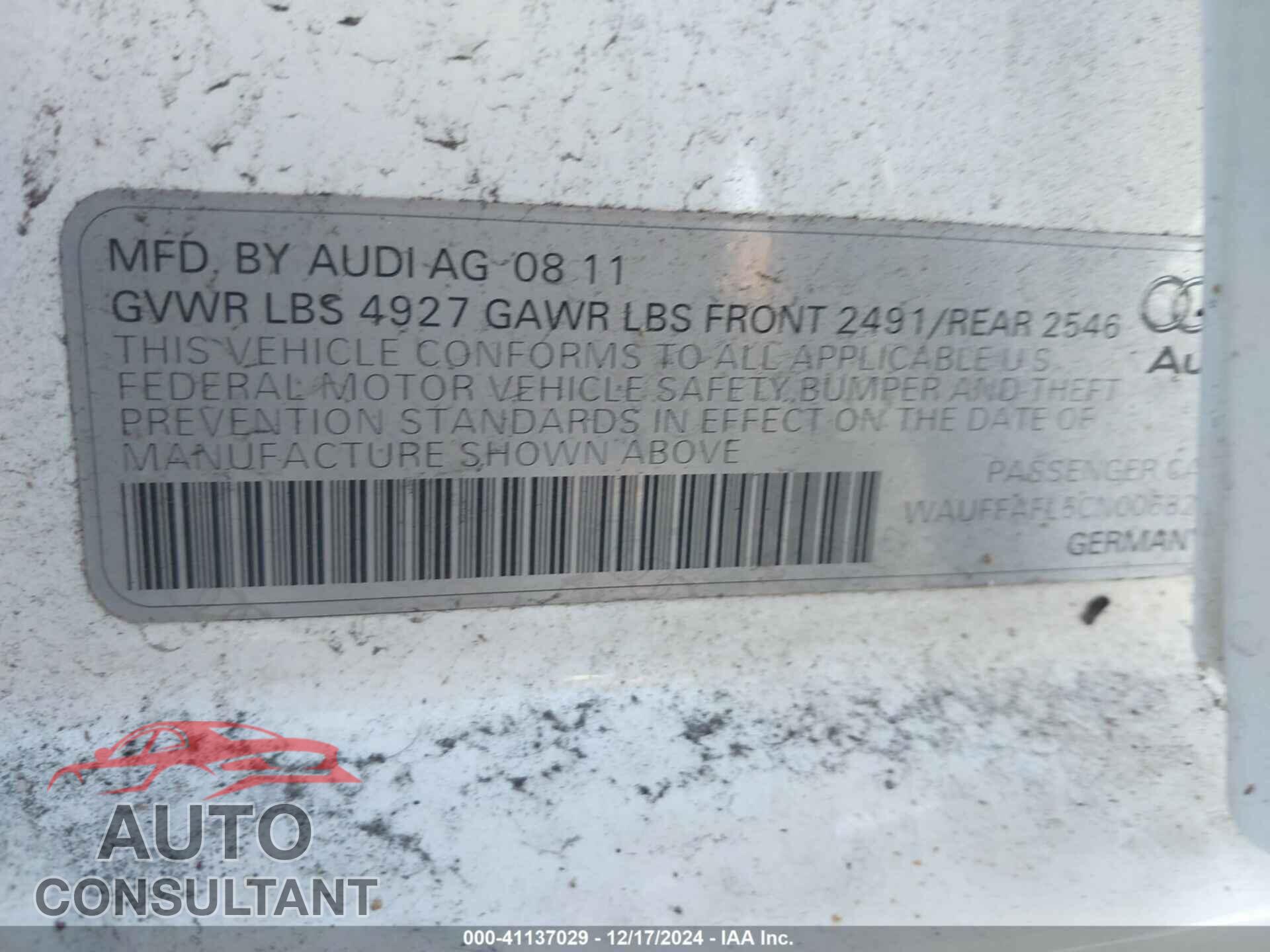AUDI A4 2012 - WAUFFAFL5CN006820