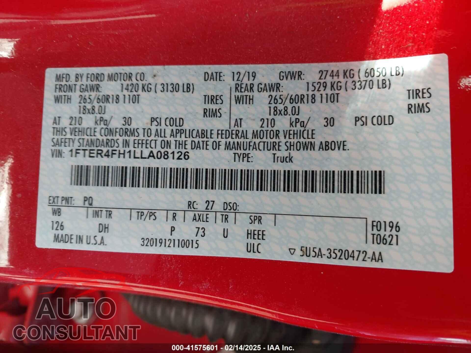 FORD RANGER 2020 - 1FTER4FH1LLA08126