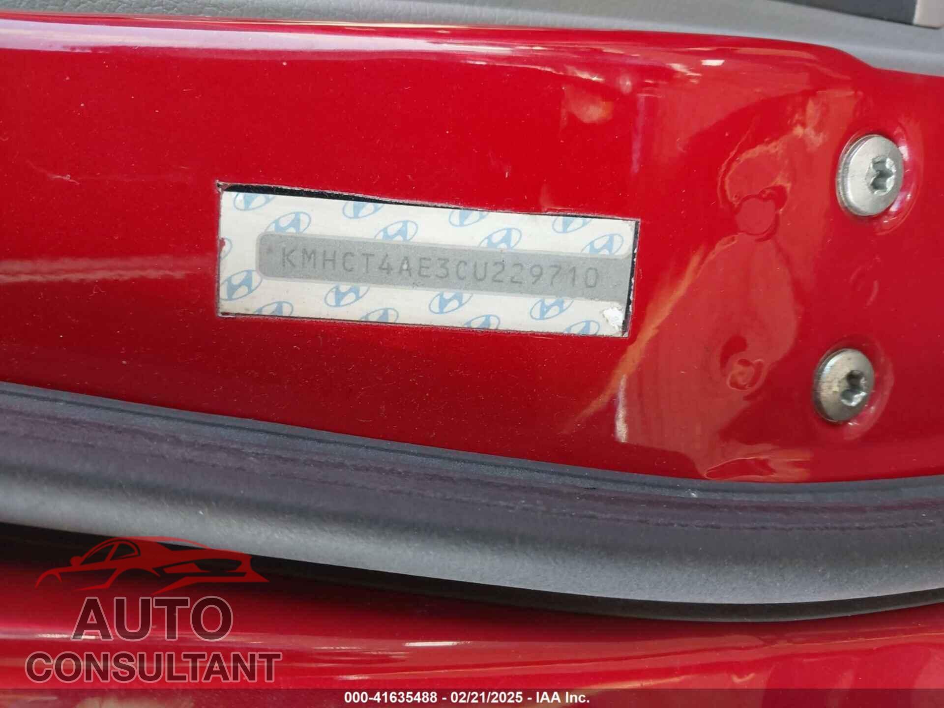 HYUNDAI ACCENT 2012 - KMHCT4AE1CU144042
