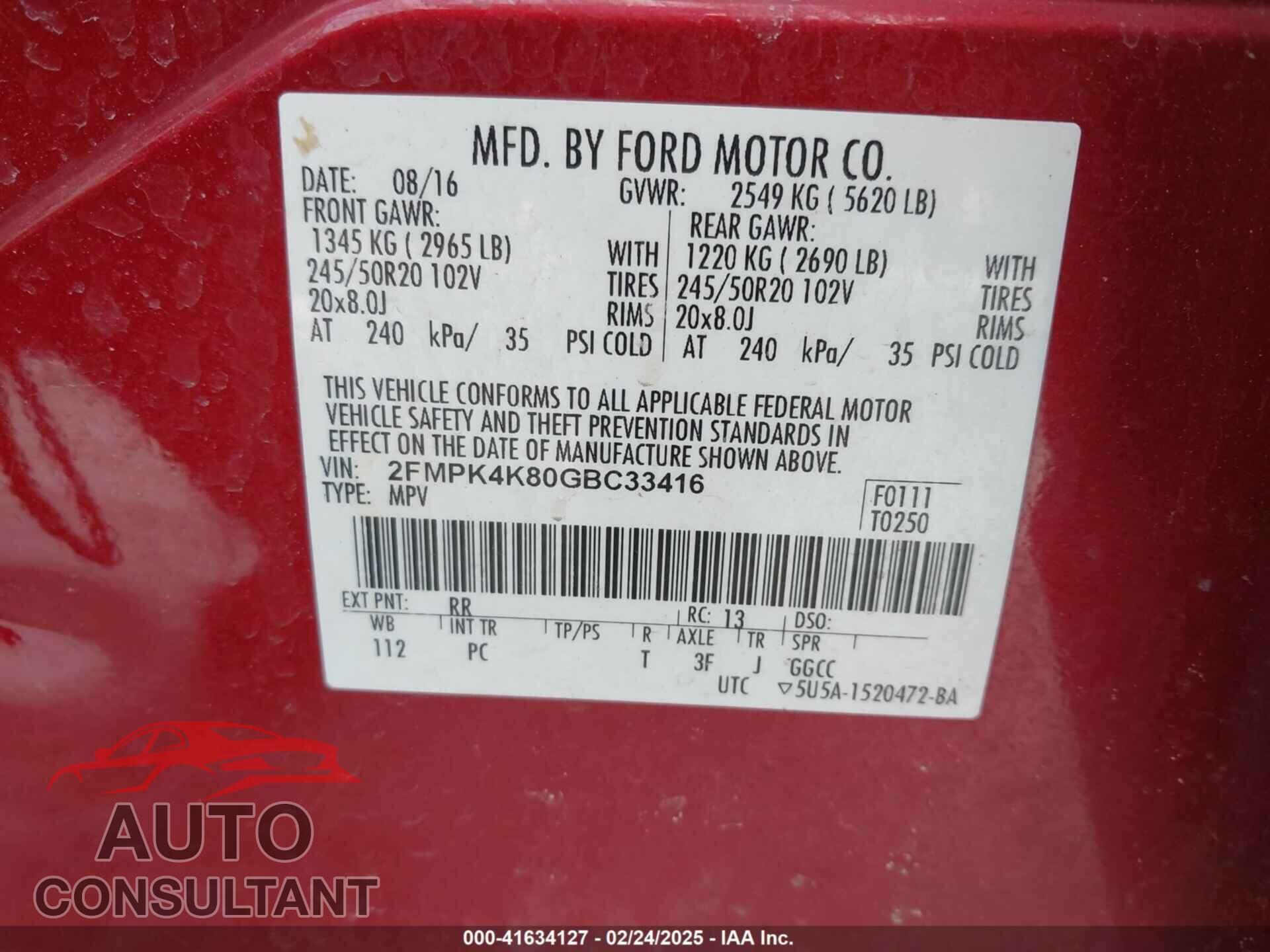FORD EDGE 2016 - 2FMPK4K80GBC33416