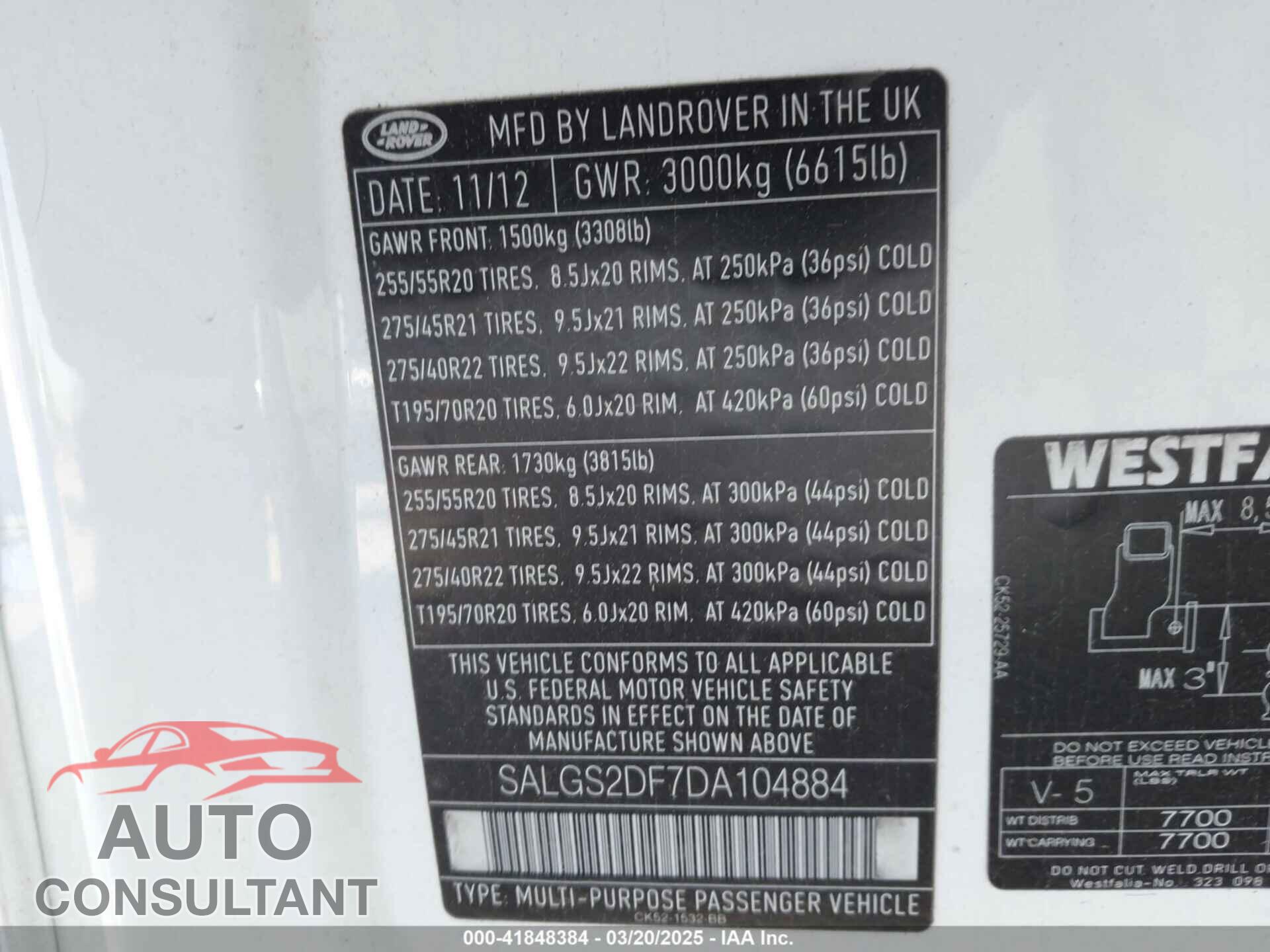 LAND ROVER RANGE ROVER 2013 - SALGS2DF7DA104884